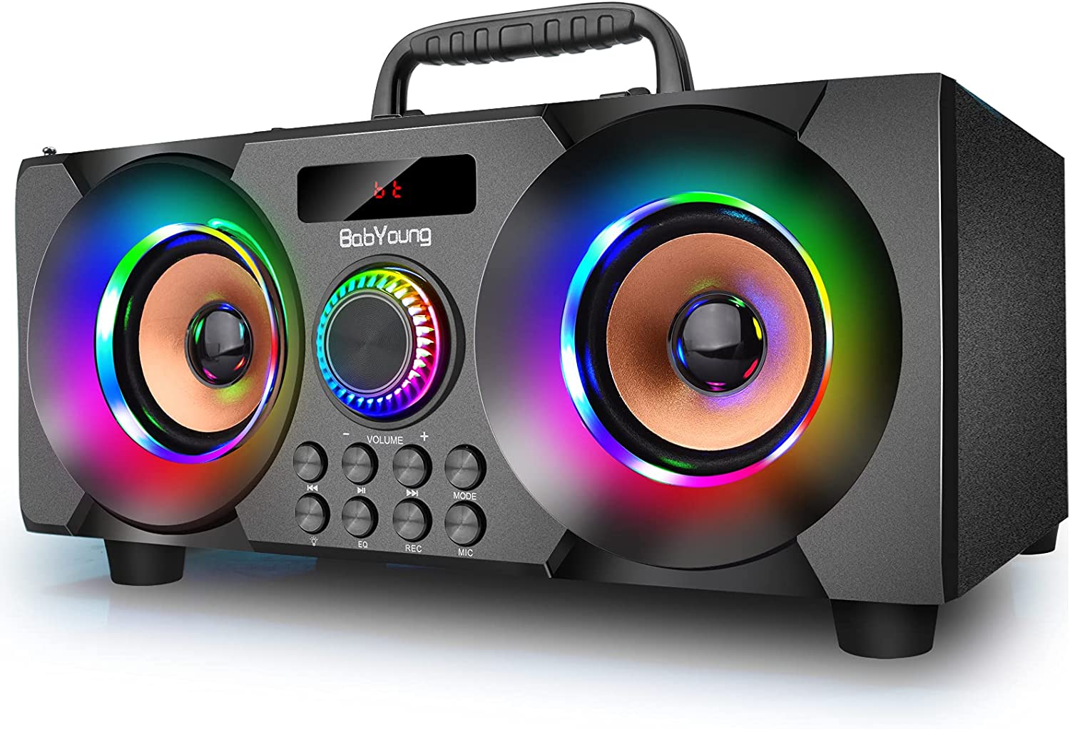 Аудио система BabYoung А77, 80W RMS, Bluetooth, AUX, USB-A 2.0, Micro SD, LED светлини, FM, DJ ефекти, Дистанционно, EQ
