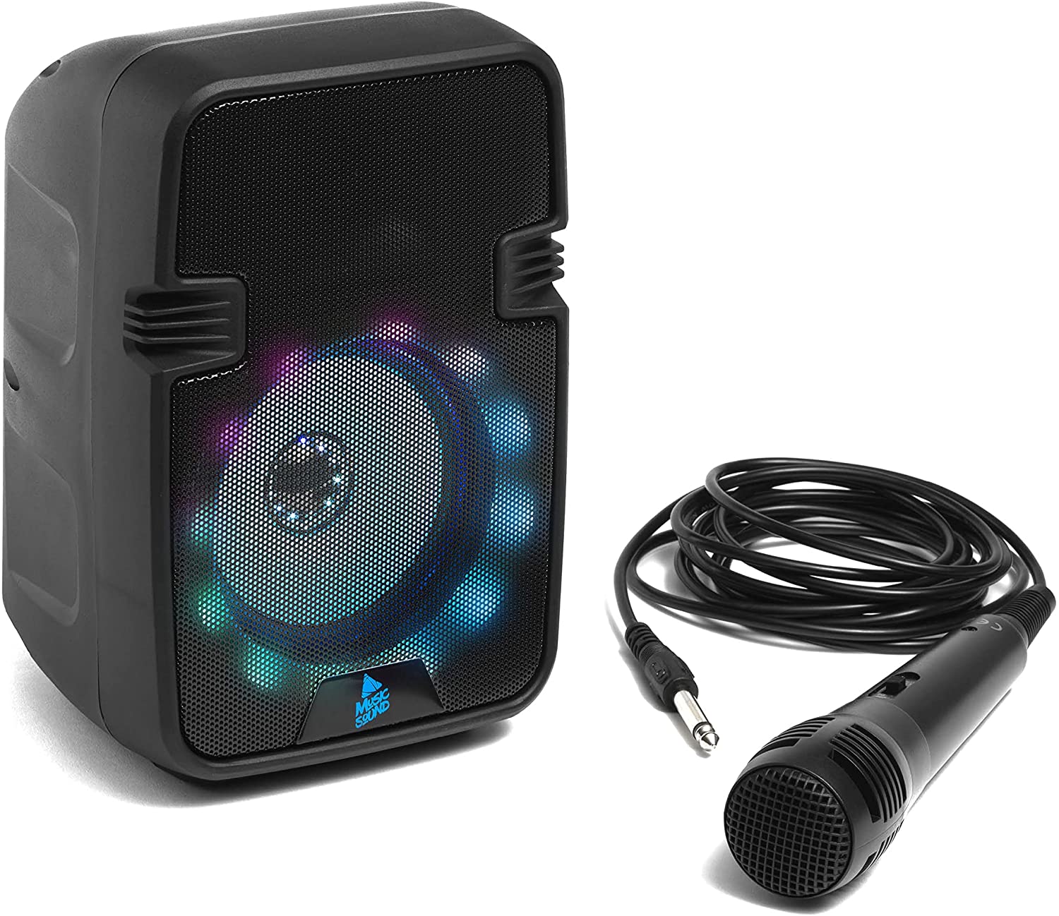Аудио система Music Sound, 5W RMS, Bluetooth, USB-A 2.0, Micro USB, Micro SD, RGB подсветка, Кабелен микрофон, Черна