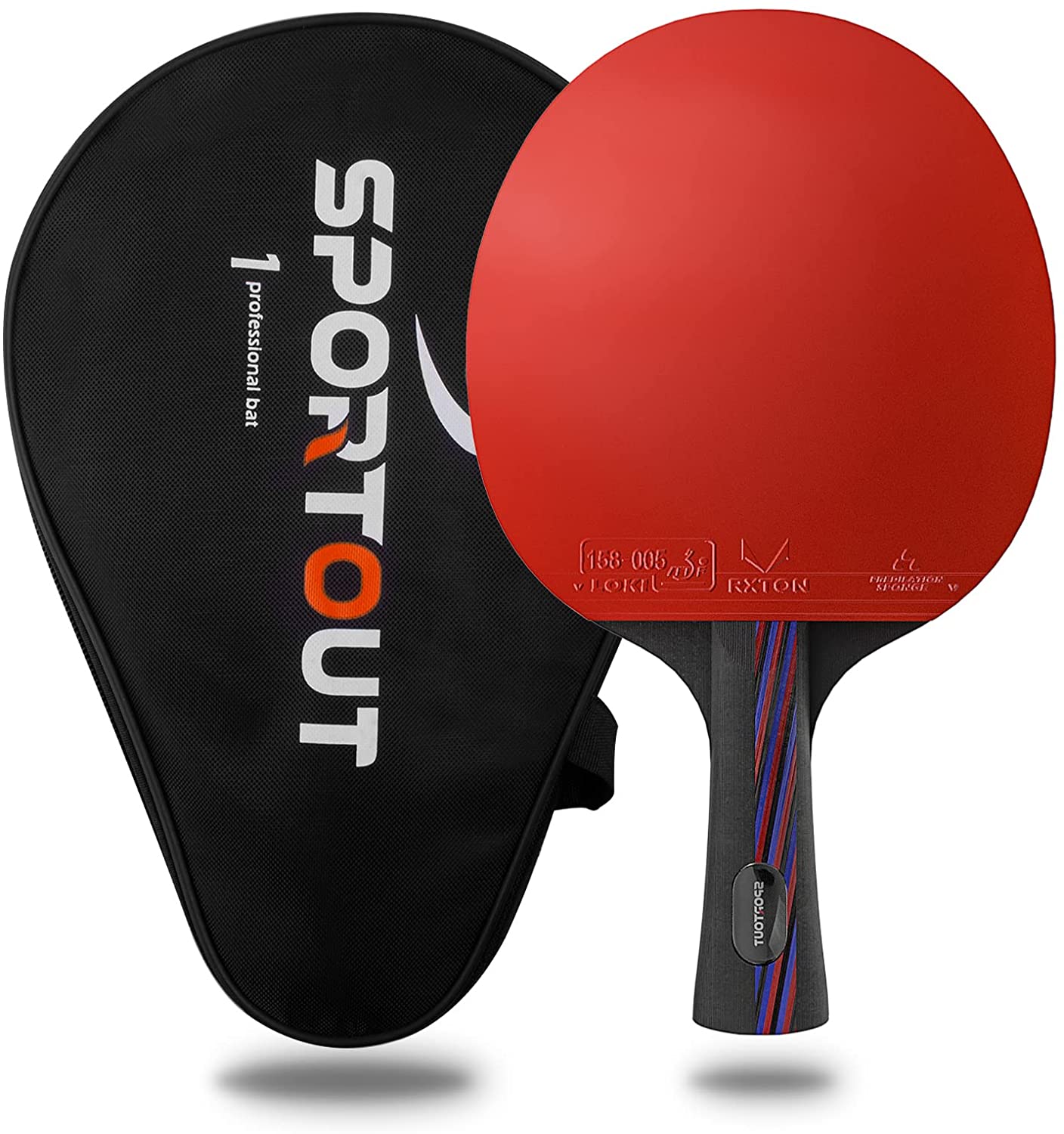 Хилка за тенис на маса Sportout, 9-слойна струкутутра, Одобрена от ITTF, Червена