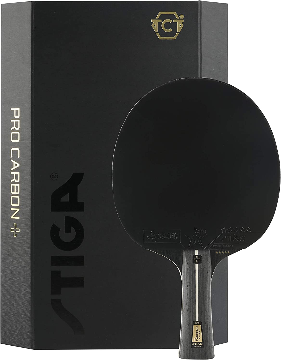 Професионална хилка за тенис на маса STIGA Pro Carbon +, 7-слойна структура, Одобрена от ITTF , Черна/Червена гъба