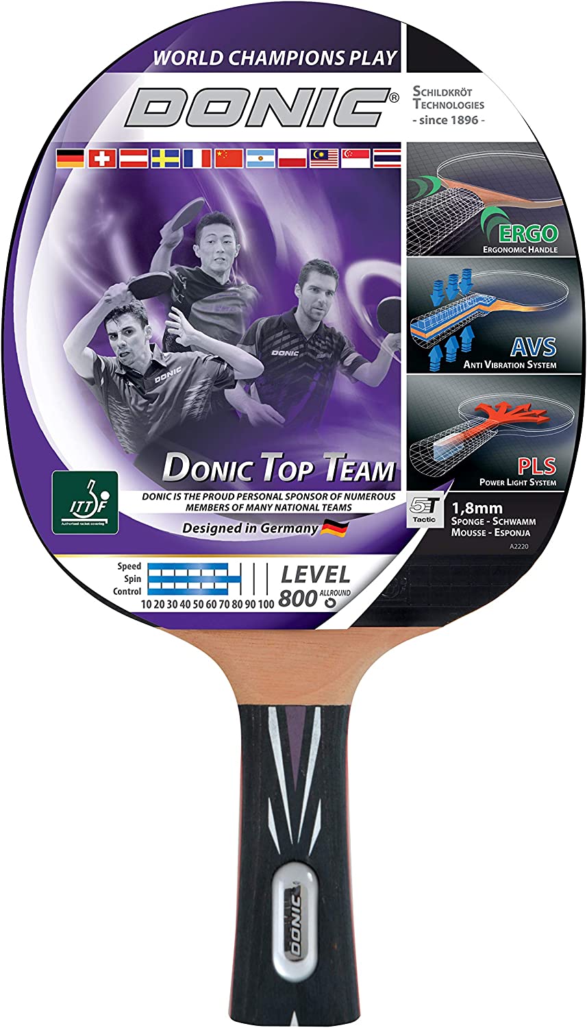 Хилка за тенис на маса Donic-Schildkröt Top Team 800, 1.8мм гъба, Технология AVS, Черна