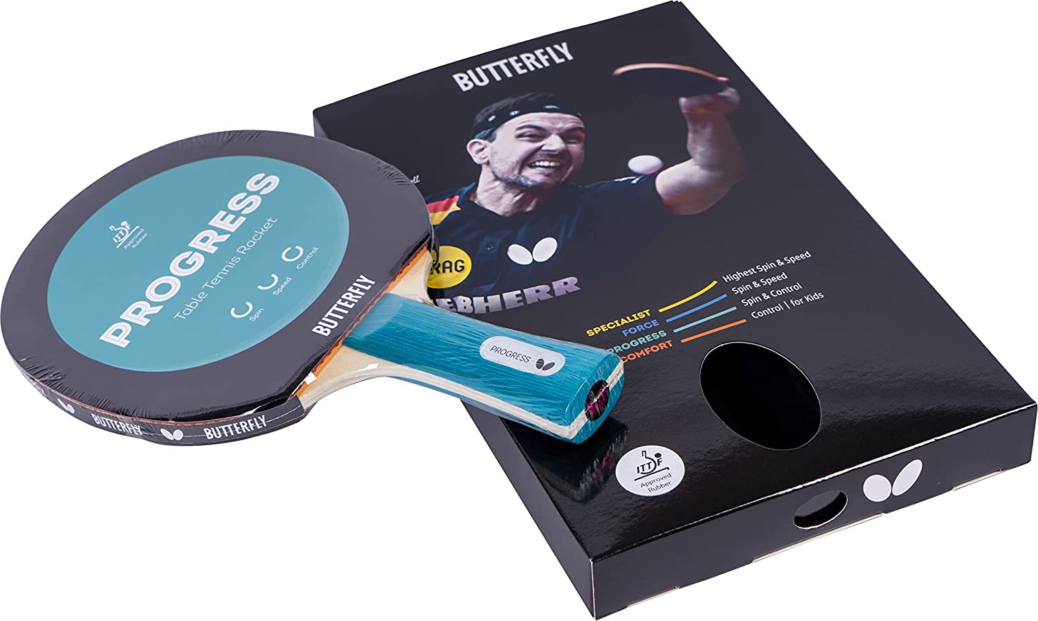 Хилка за тенис на маса Butterfly Progress, 2.0мм гъба, Одобрена от ITTF гума, Червена/Черна
