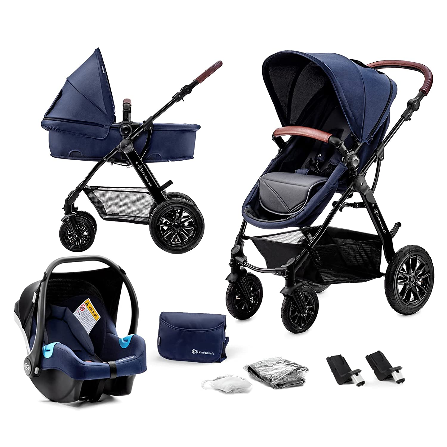 Бебешка количка Kinderkraft Moov Multi, 3в1, Товаримост до 22кг, Сгъваема, Прозорец за наблюдение, Одеяло, Дъждобран