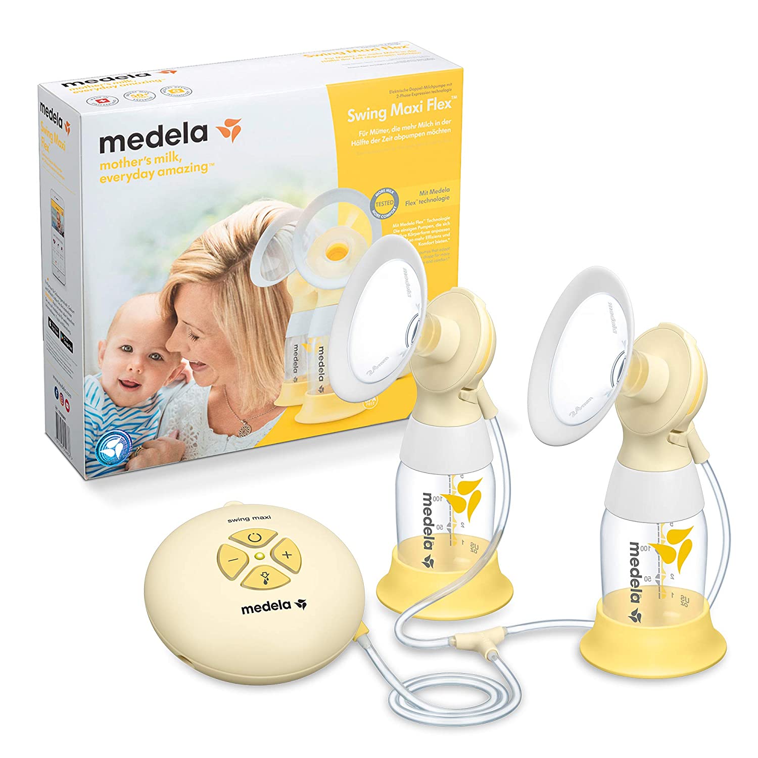 Двойна електрическа помпа за кърма Medela Swing Flex, 1 режим и 1 ниво, Тиха, Предпазители за гърди, 360° въртяща се