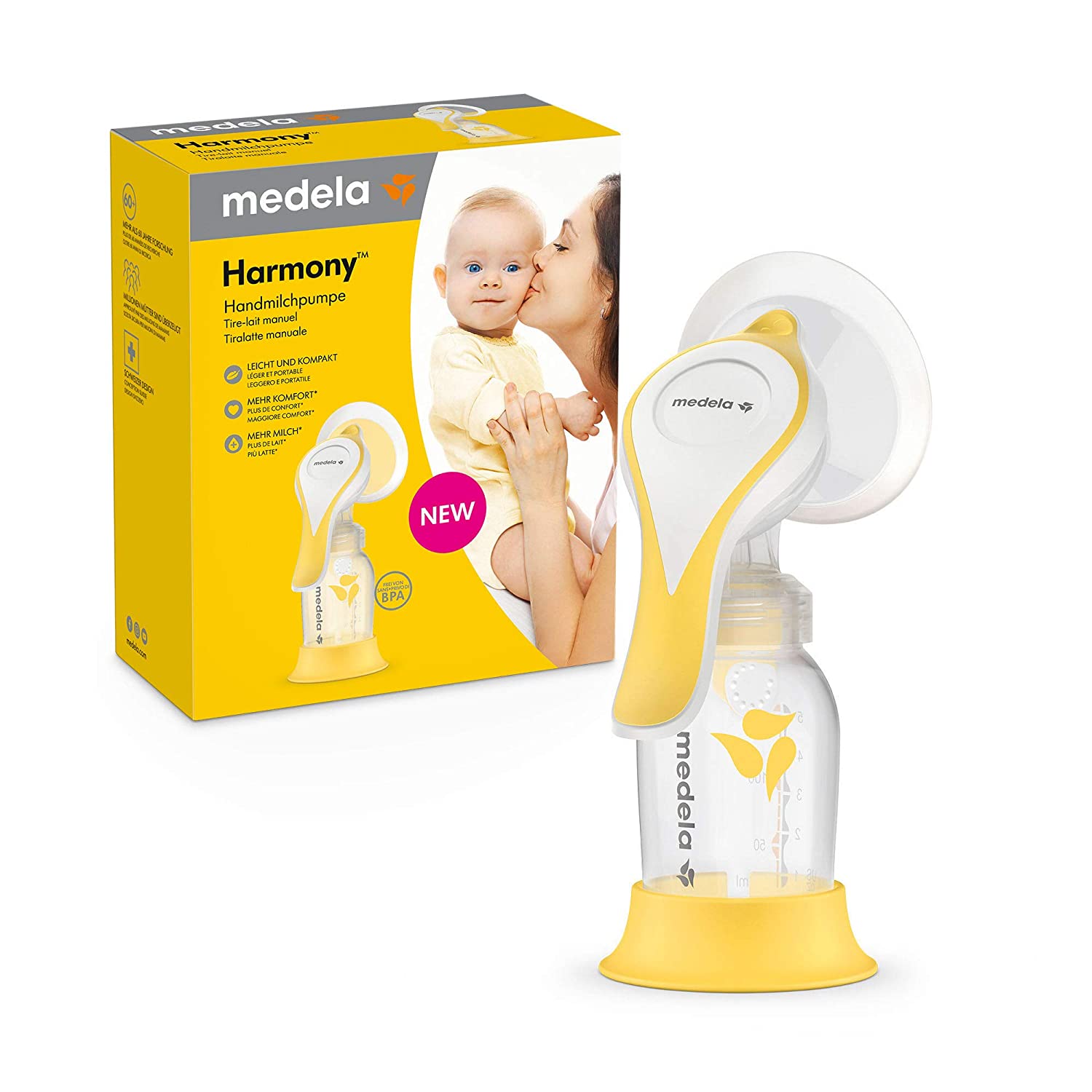 Ръчна помпа за кърма Medela Harmony, Преносима, Лека, Покривало за гърди, 360° въртяща се