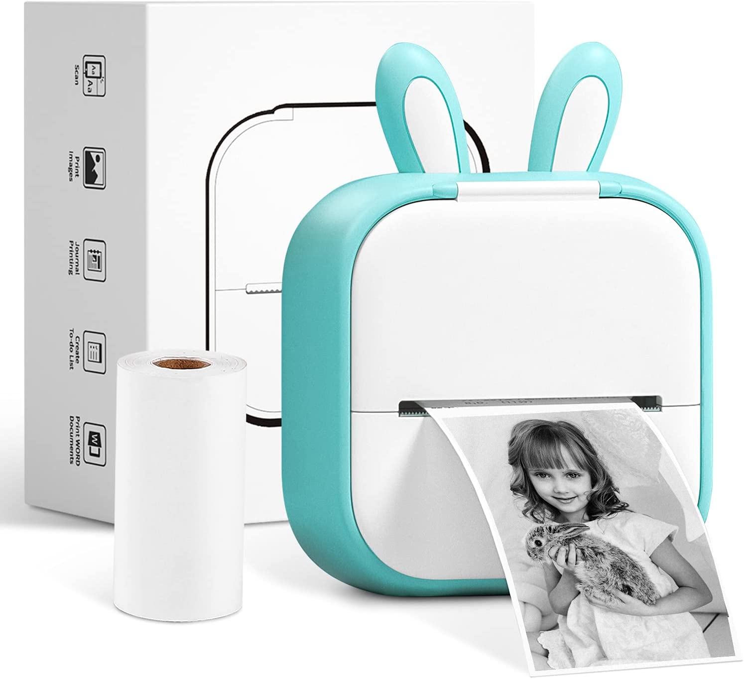 Фотопринтер Memoking T02, Bluetooth, Термален печат, Монохромен, 5х5.3 см, 200 DPI, Зелен с бяло