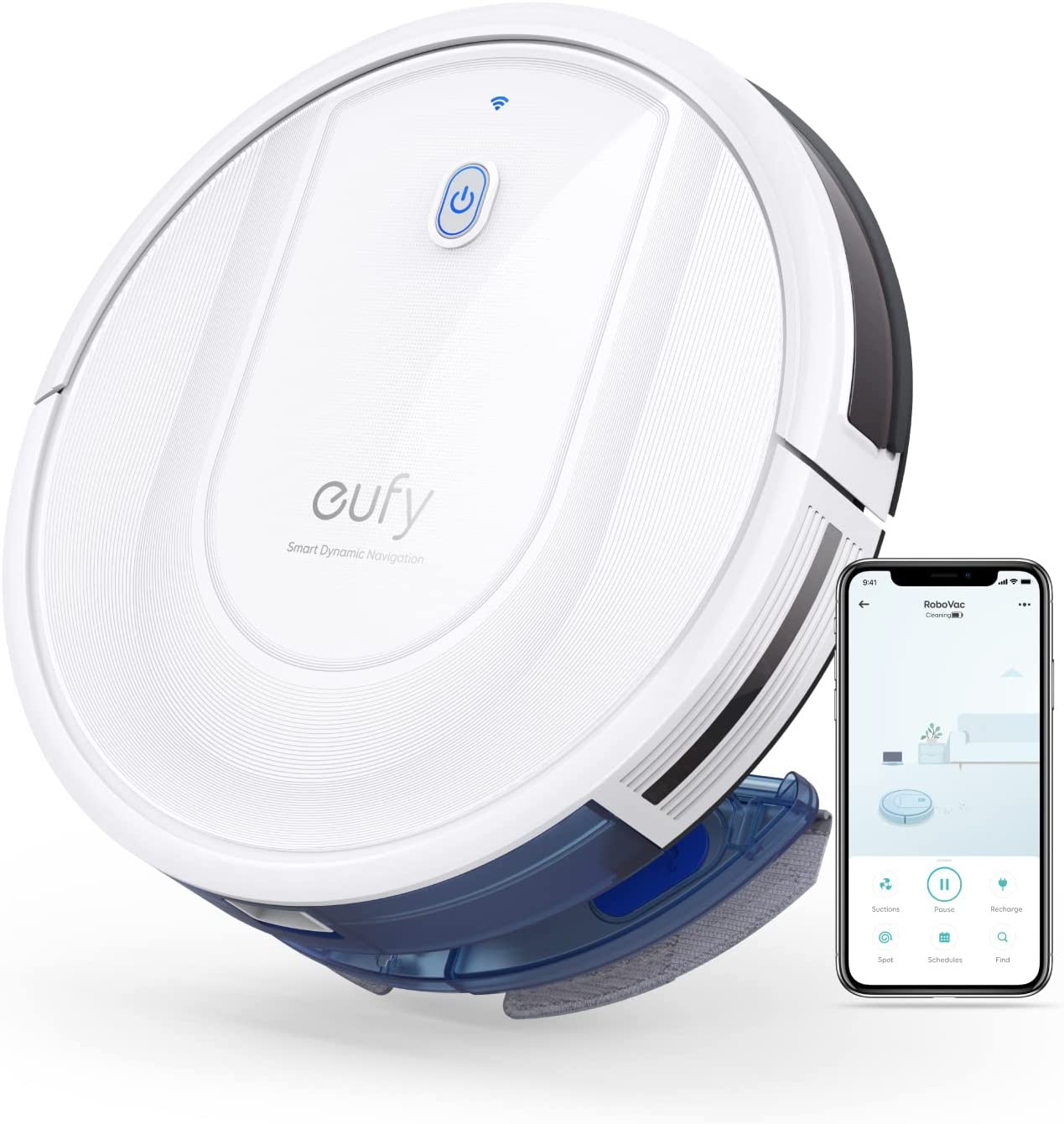 Прахосмукачка робот eufy RoboVac G10 Hybrid, 2 в 1, с прахосмукачка и моп, Интелигентна динамична навигация, Бяла