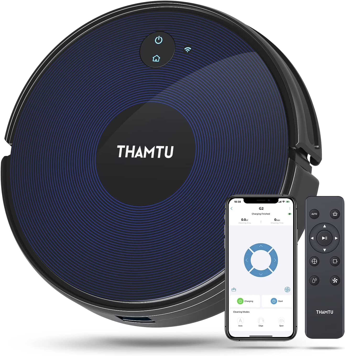 Прахосмукачка робот Thamtu G2, 3в1, 1600 Pa, 260мл резервоар, Самозареждане, Alexa, Googlе асистент, Синя
