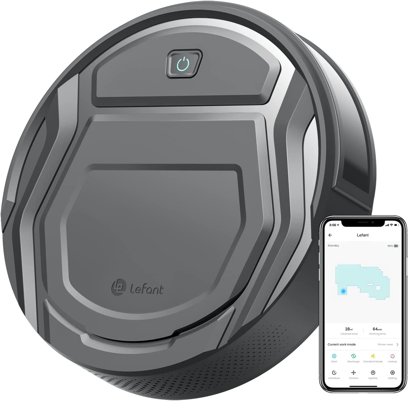 Прахосмукачка робот LEFANT M210PG, Wi-Fi, Оптимизирана за косми от домашни любимци, 2200 Pa всмукателна мощност, Сива