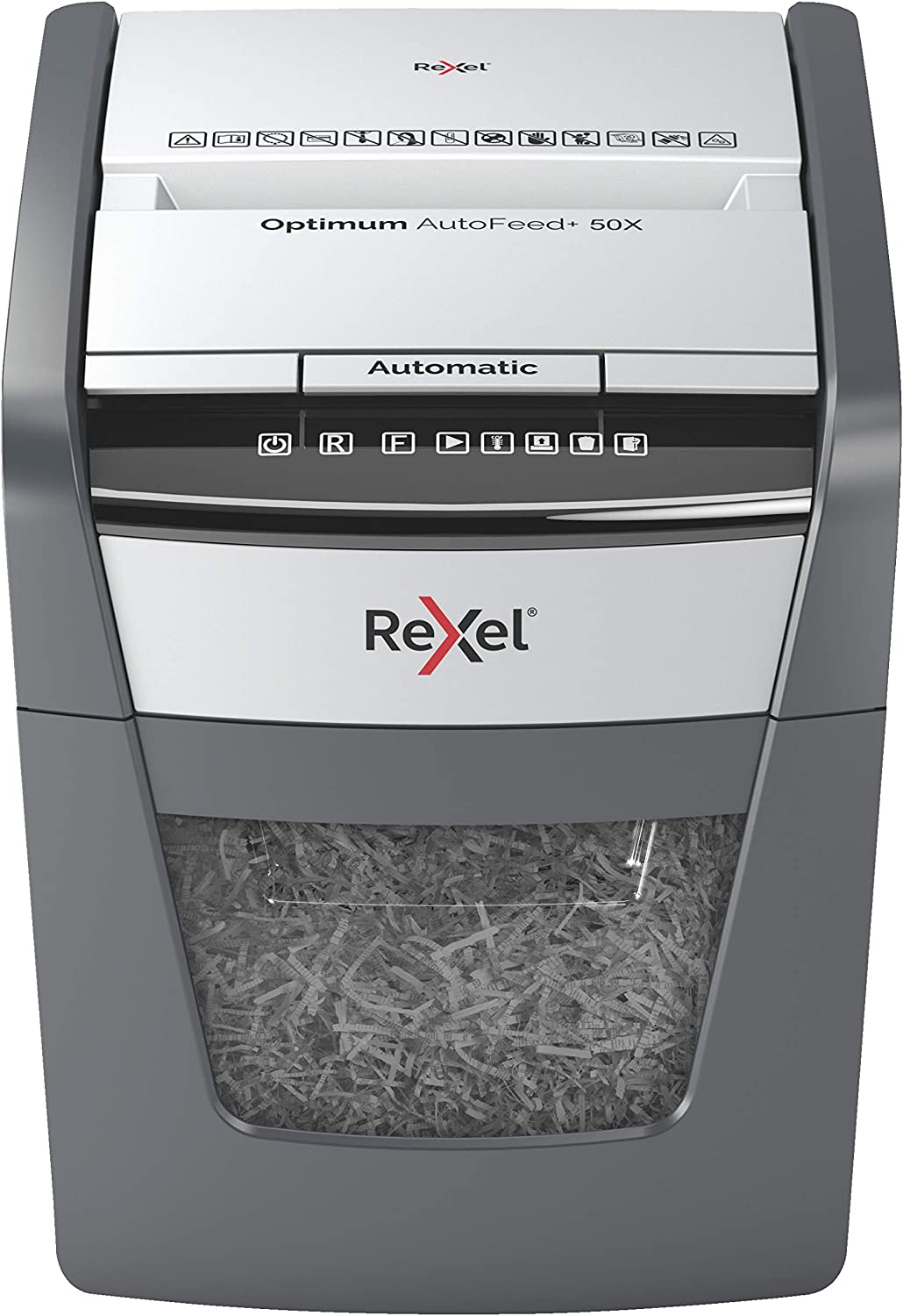 Шредер Rexel Optimum Autofeed+ 50X, За хартия/карти/телбод/кламери, Ниво на сигурност P-4, Защита от задръстване, 20л