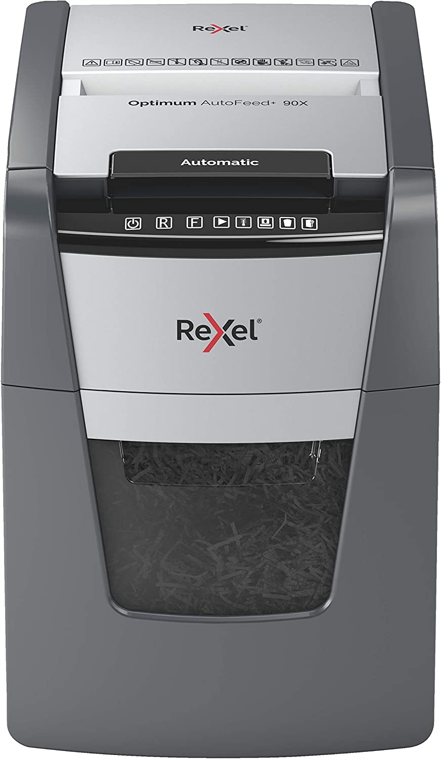 Шредер Rexel Optimum Autofeed+ 90X, За хартия/карти/телбод/кламери, Ниво на сигурност P-4, Защита от задръстване, 34л