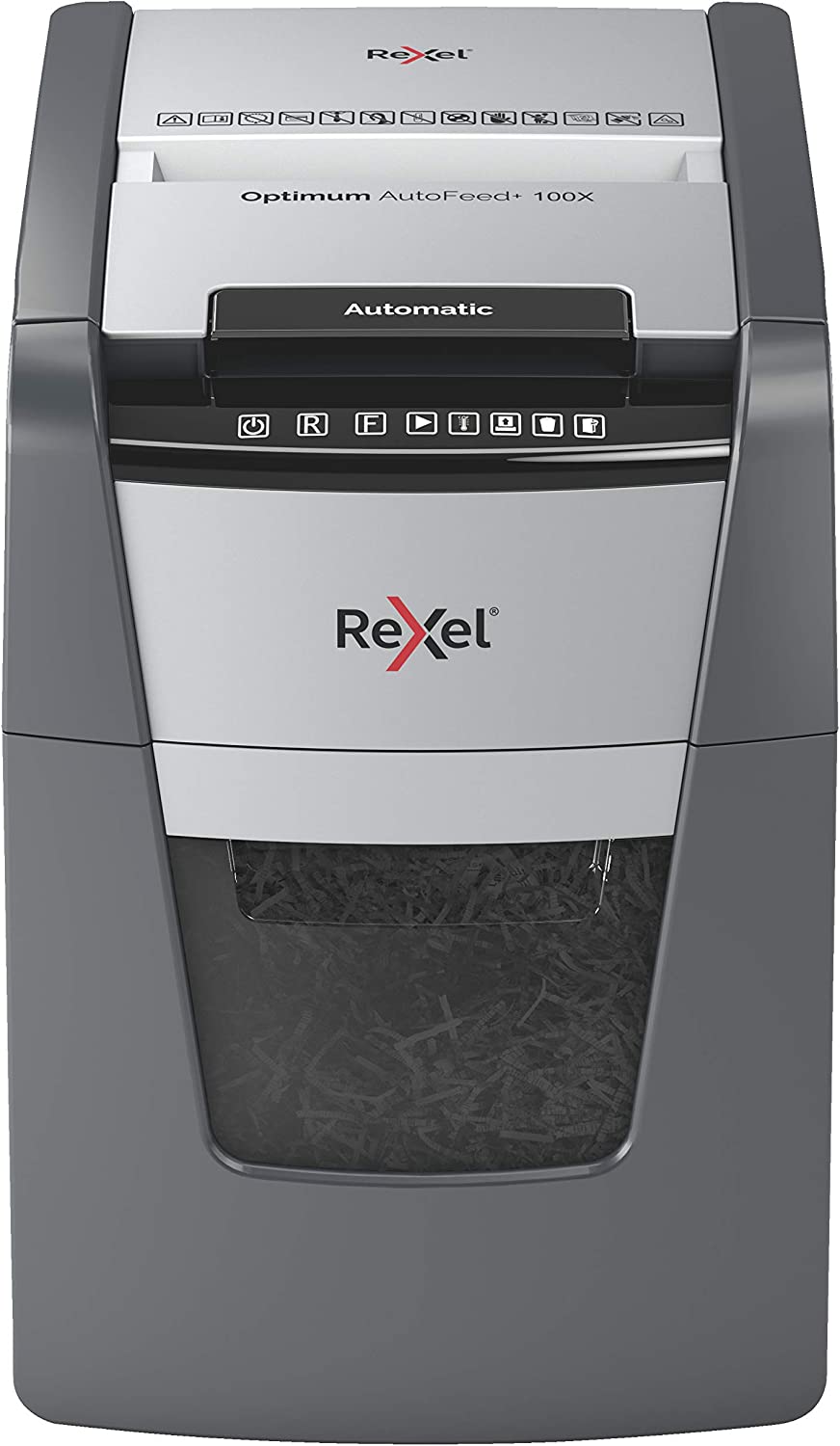 Шредер Rexel Optimum Autofeed+ 100X, За хартия/карти/телбод/кламери, Ниво на сигурност P-4, Защита от задръстване, 34л