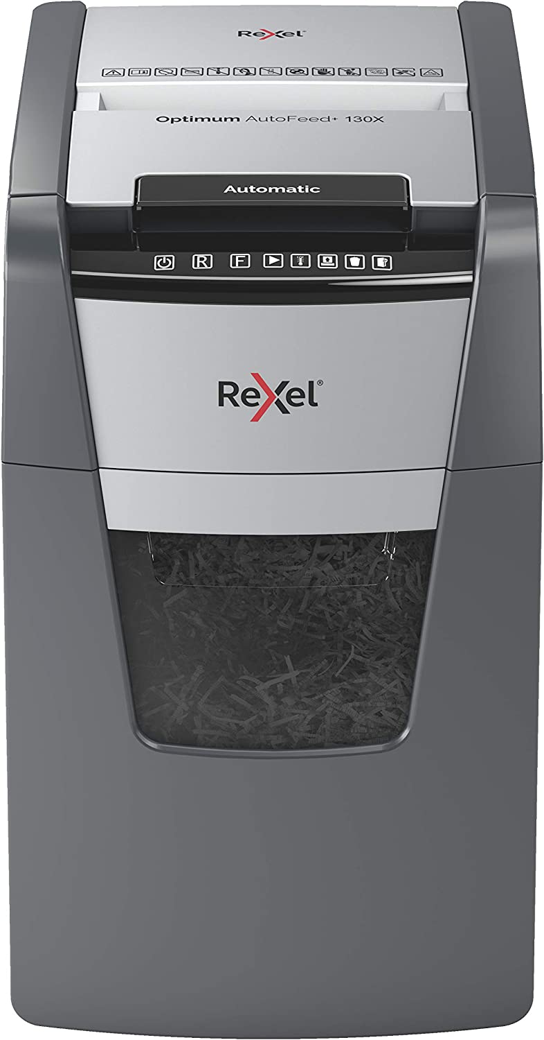 Шредер Rexel Optimum AutoFeed+ 130X, За хартия/карти/телбод/кламери, Ниво на сигурност P-4, Защита от задръстване, 44л