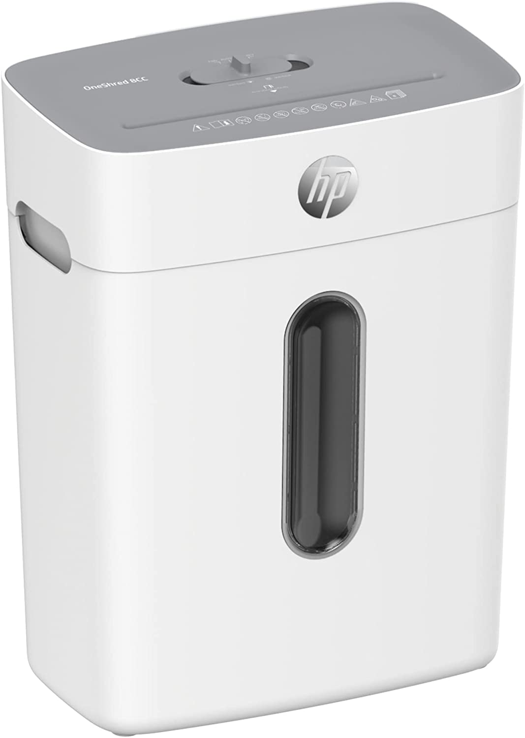 Шредер HP OneShred 8CC, За хартия/карти, Ниво на сигурност P-4, Автоматичен старт/стоп, 8 листа, LED индикатор, 15л, Бял