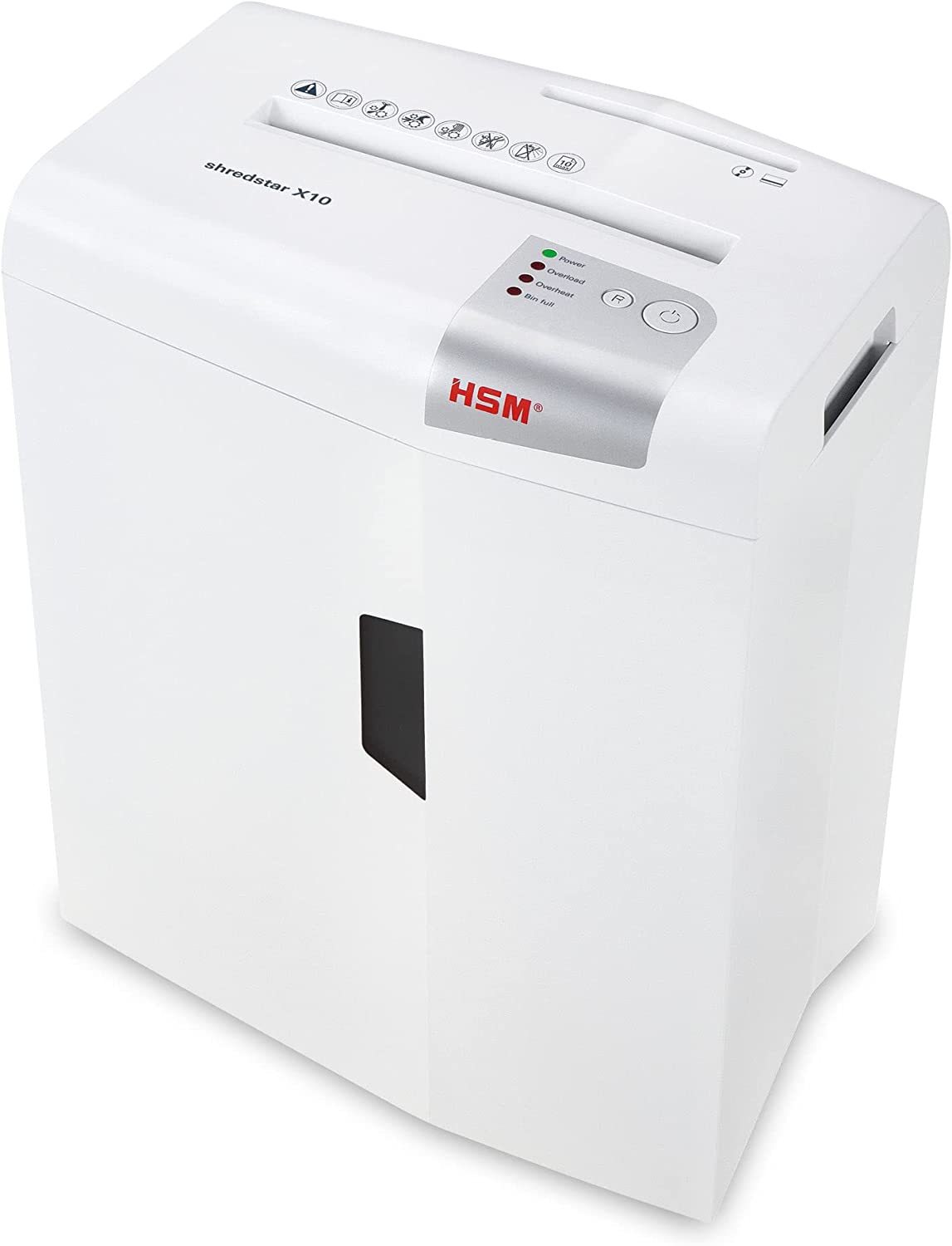 Шредер HSM shredstar X10, За хартия/дискове/карти/телбод/кламери, Ниво на сигурност P-4, Тих, LED дисплей, 20л, Сив