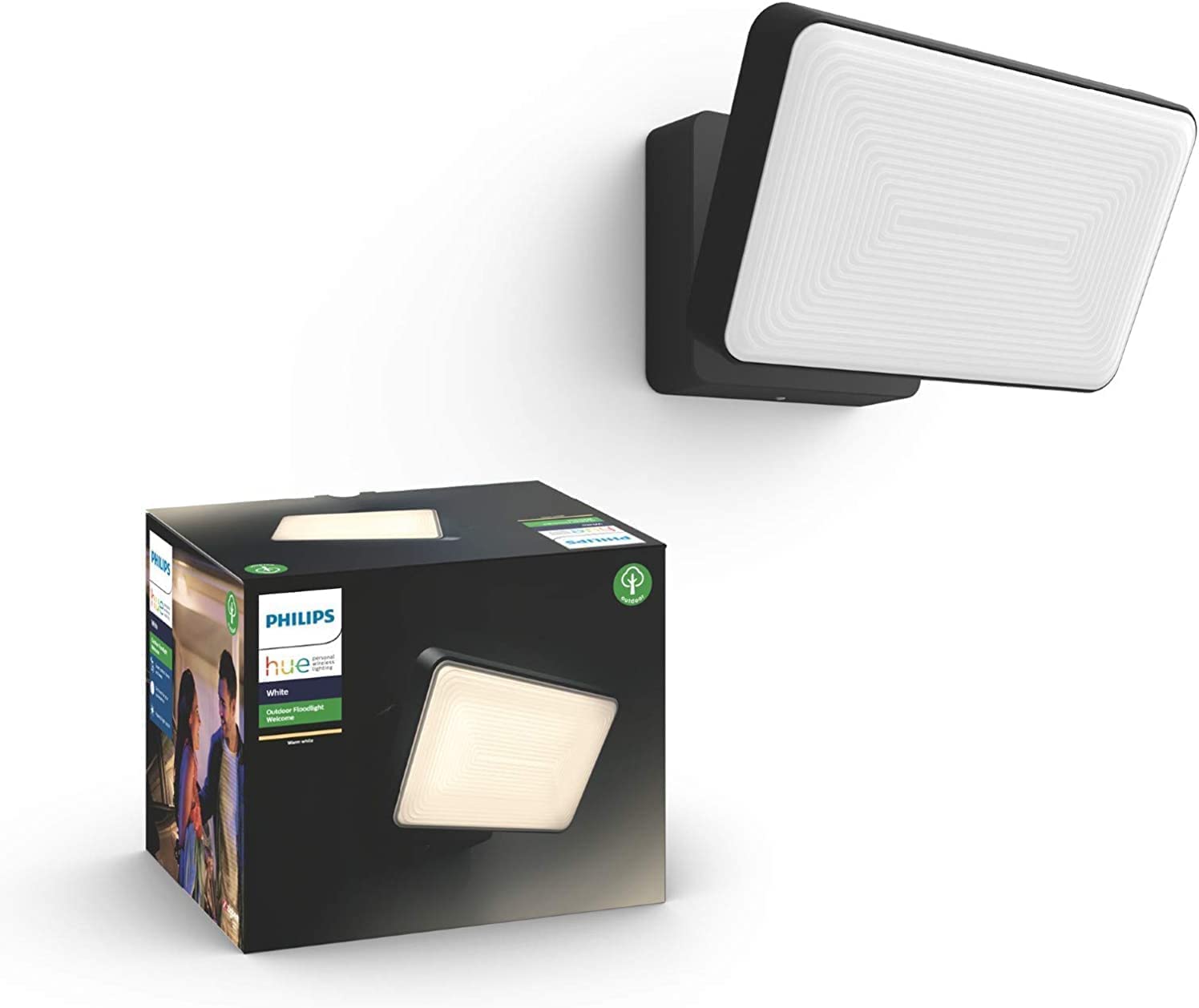 Външна стенна лампа Philips Hue Welcome Floodlight, LED, 2700K, 15W, IP44, Метална, Черна