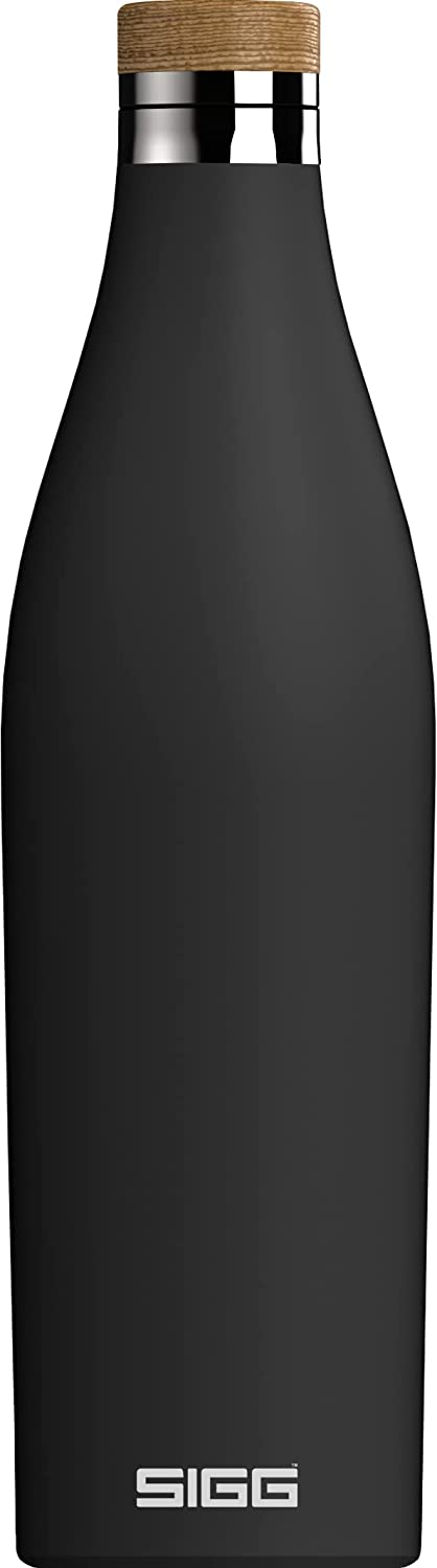 Бутилка за вода SIGG Meridian, 500 мл, 25.9 x 7.2 см, Непропусклива, Неръждаема стомана, Капачка от бамбук, Черна