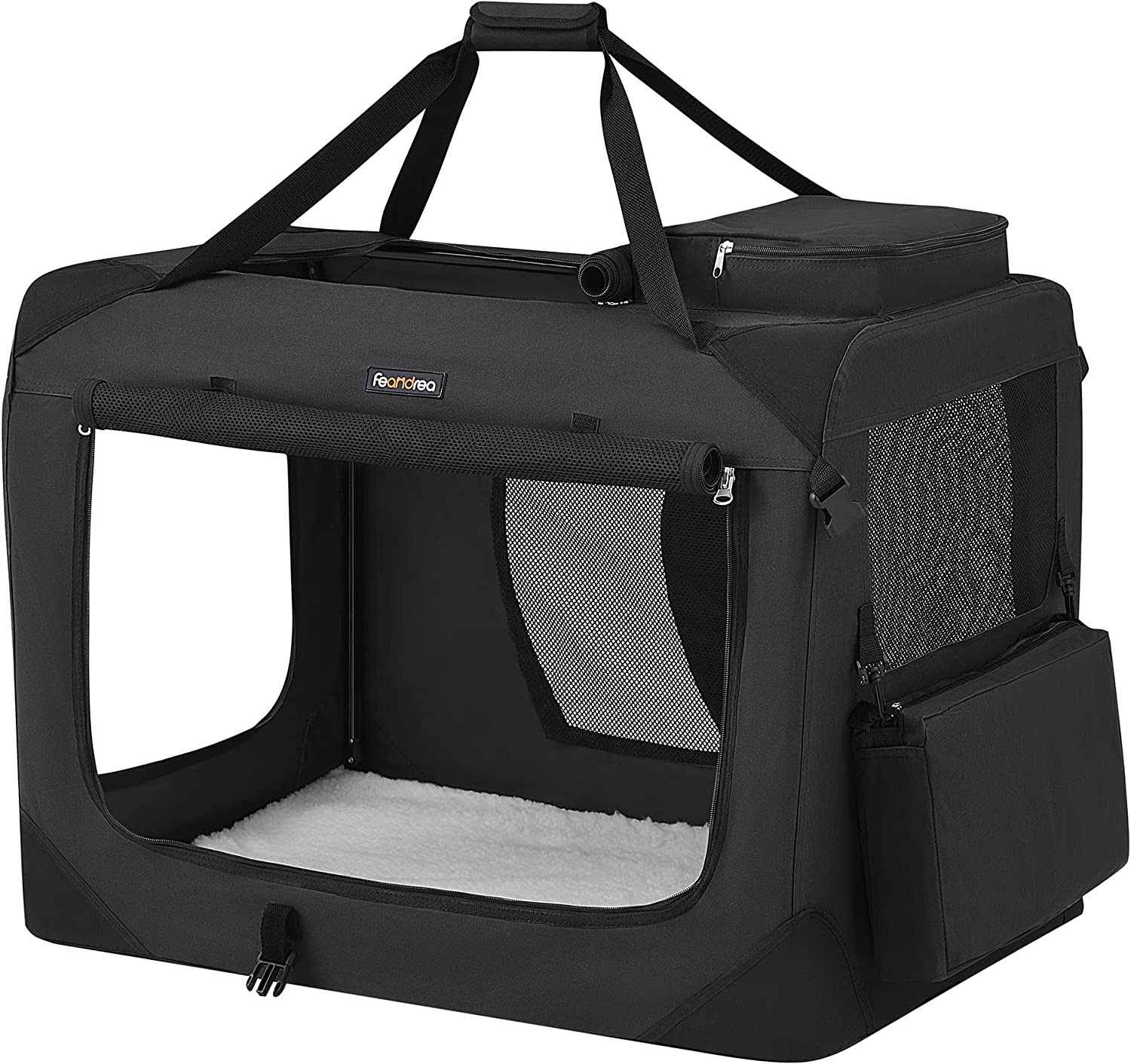 Транспортна чанта Feandrea, За куче/котка/дребни животни, 600D Oxford/PVC/стоманена, 70 x 52 x 52 см, Черен