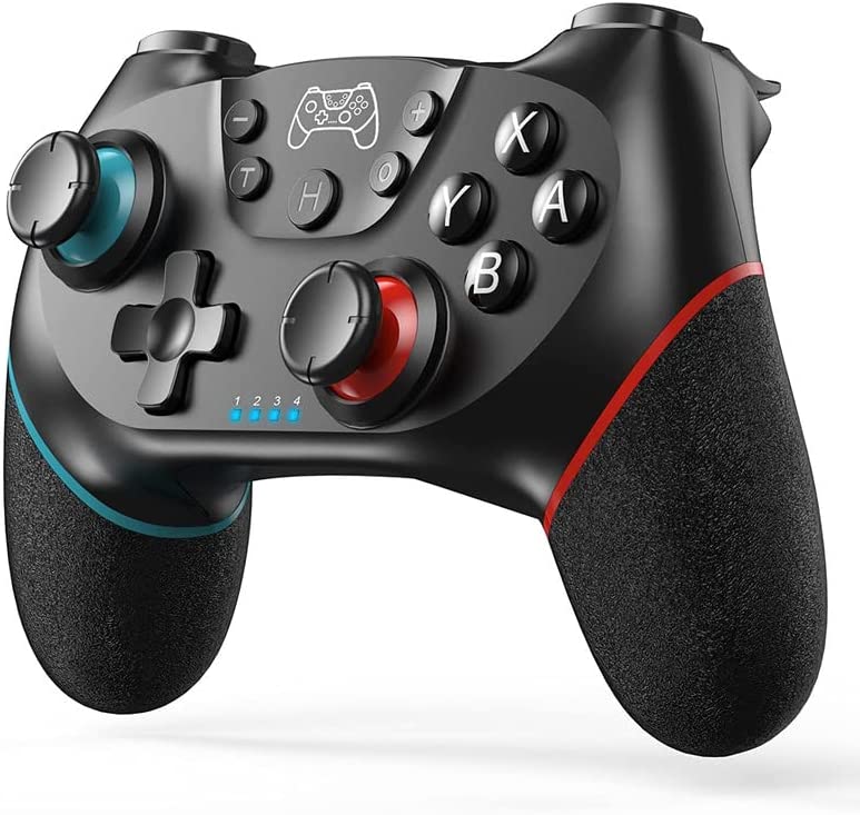 Безжичен геймърски контролер Diswoe, Bluetooth, Nintendo Switch, Черен/Червен/Син