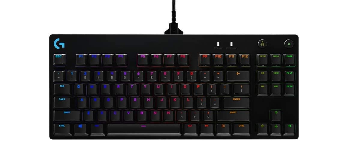 Геймърска клавиатура Logitech G Pro, Механична, GX Blue Clicky суичове, RGB подсветка, USB, Черна