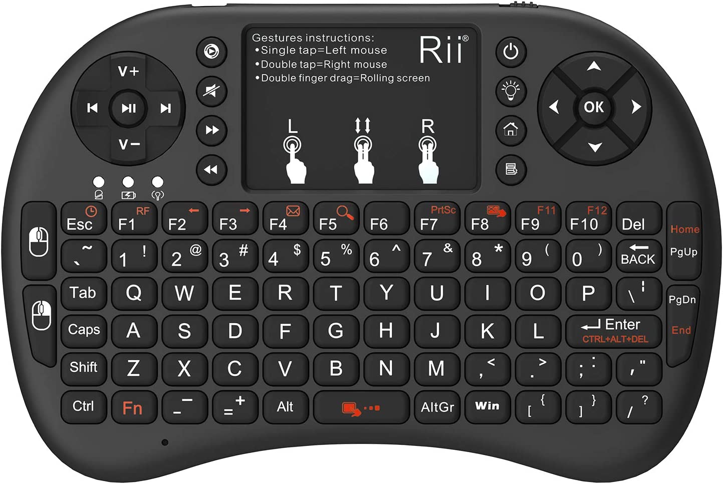 Мини клавиатура Rii i4, С тъчпад, Безжична клавиатура, Черна