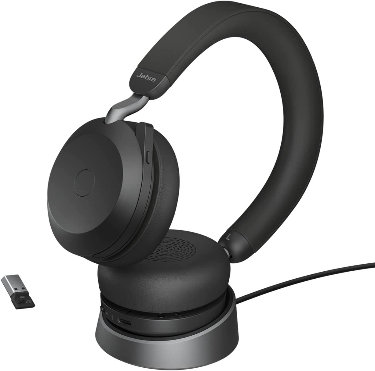 Безжични слушалки Jabra Evolve2 75, Докинг станция за зареждане, Двойна пяна, Шумопотискане, USB-A, Bluetooth, UC, Черни