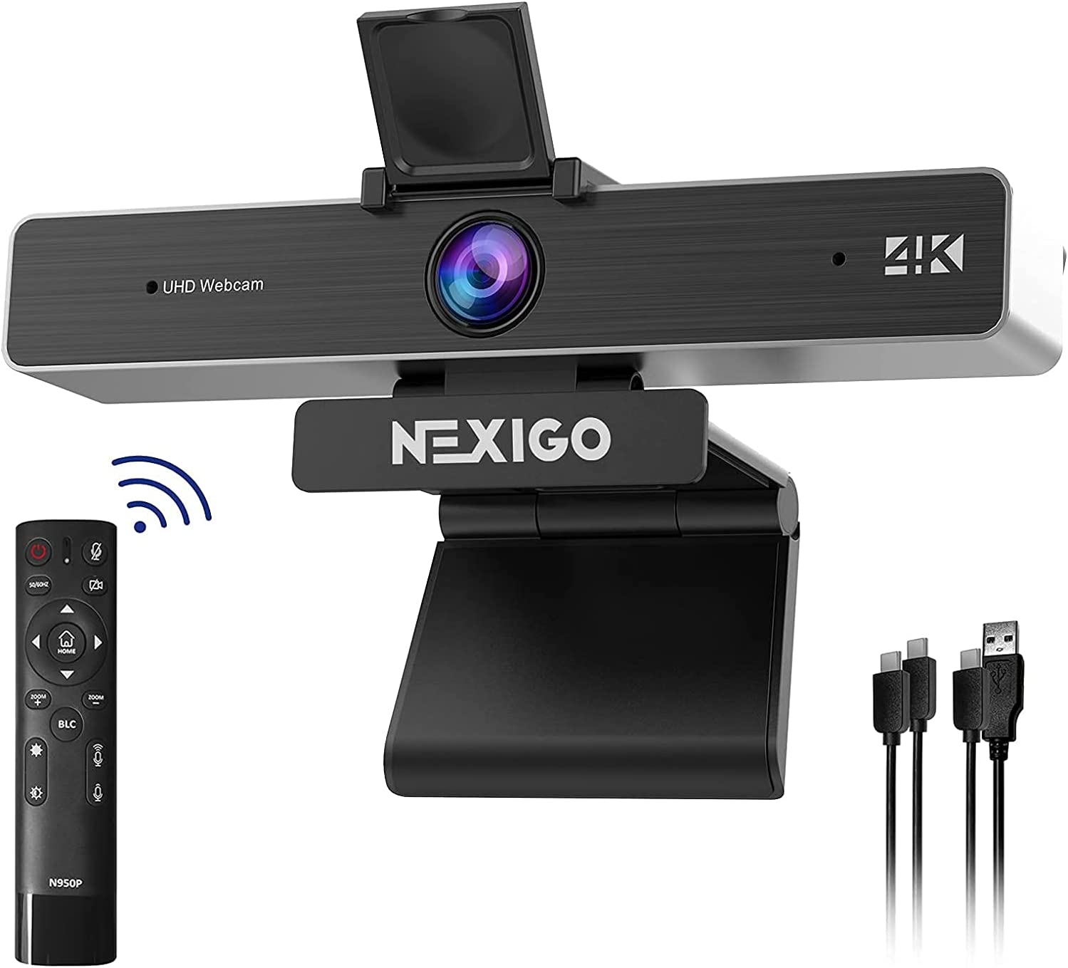Уеб камера NexiGo N950P, 4K Ultra HD, Вграден микрофон. Дистанционно управление, 5x цифрово увеличение, Черна