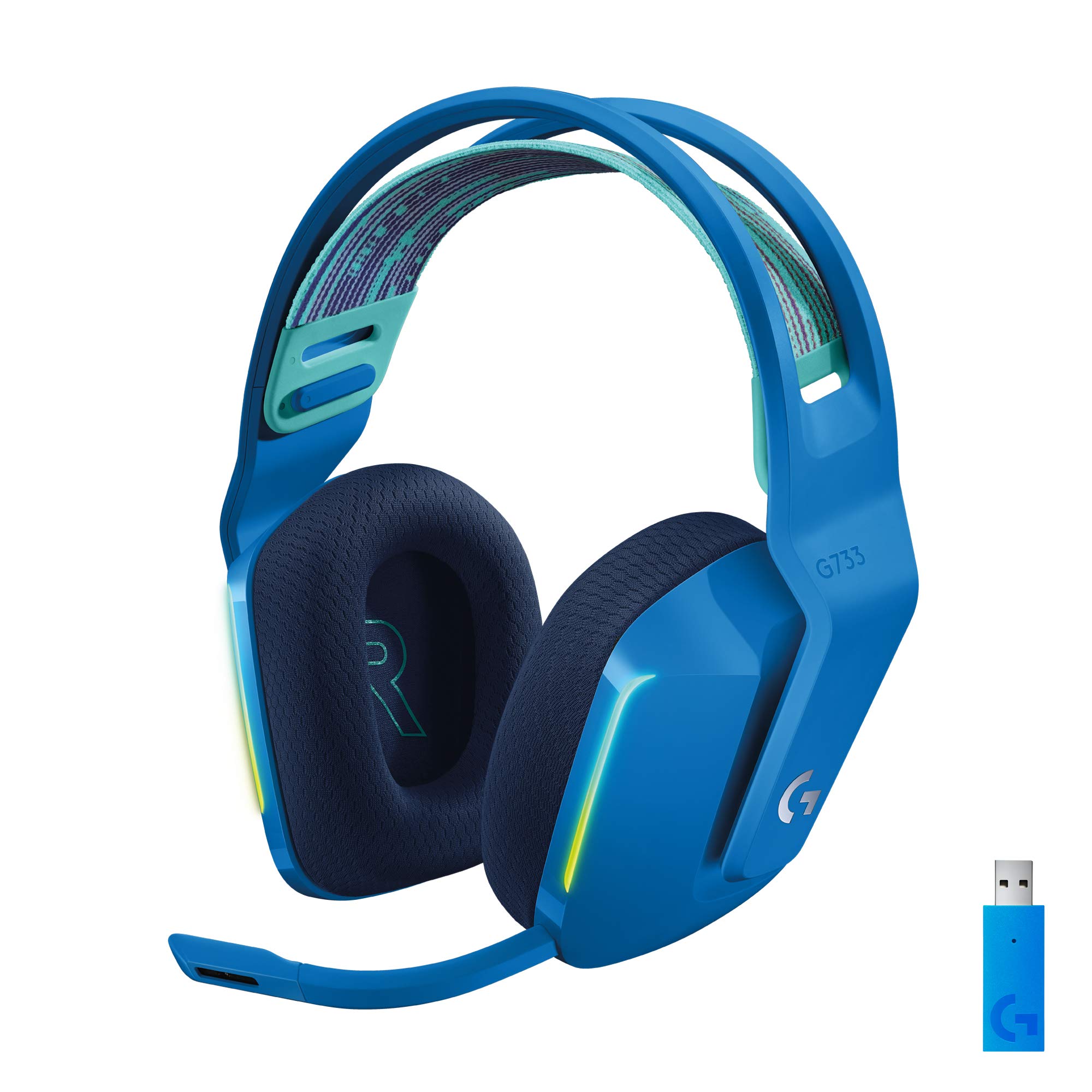 Безжични геймърски слушалки Logitech G733, Микрофон, LIGHTSYNC RGB, Blue VO!CE, 15 часа батерия, Сини