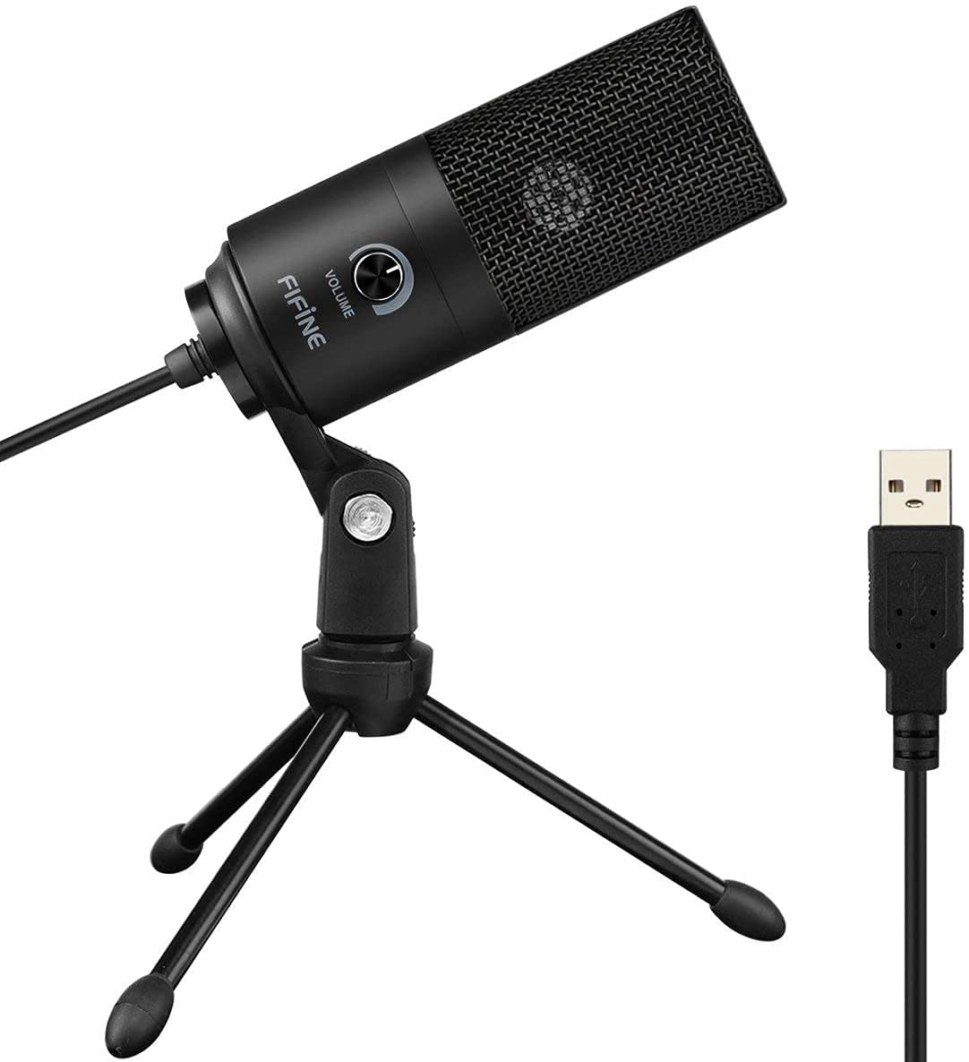 Микрофон за компютър FIFINE K669B, 30 dB чувствителност, Трипод за бюро, Gain контрол, USB-A, Черен