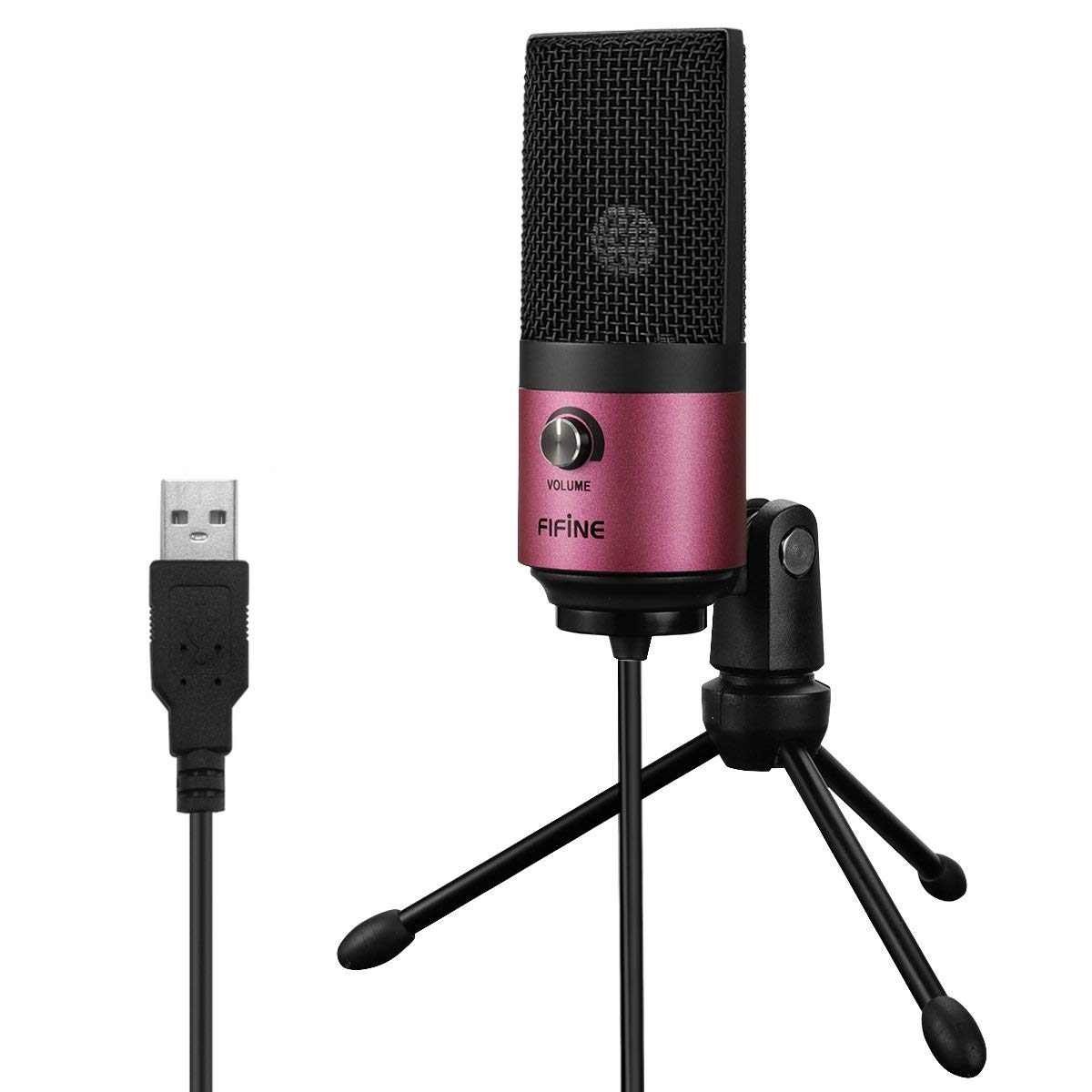 Микрофон за компютър FIFINE K669B, 30 dB чувствителност, Трипод за бюро, Gain контрол, USB-A, Розов