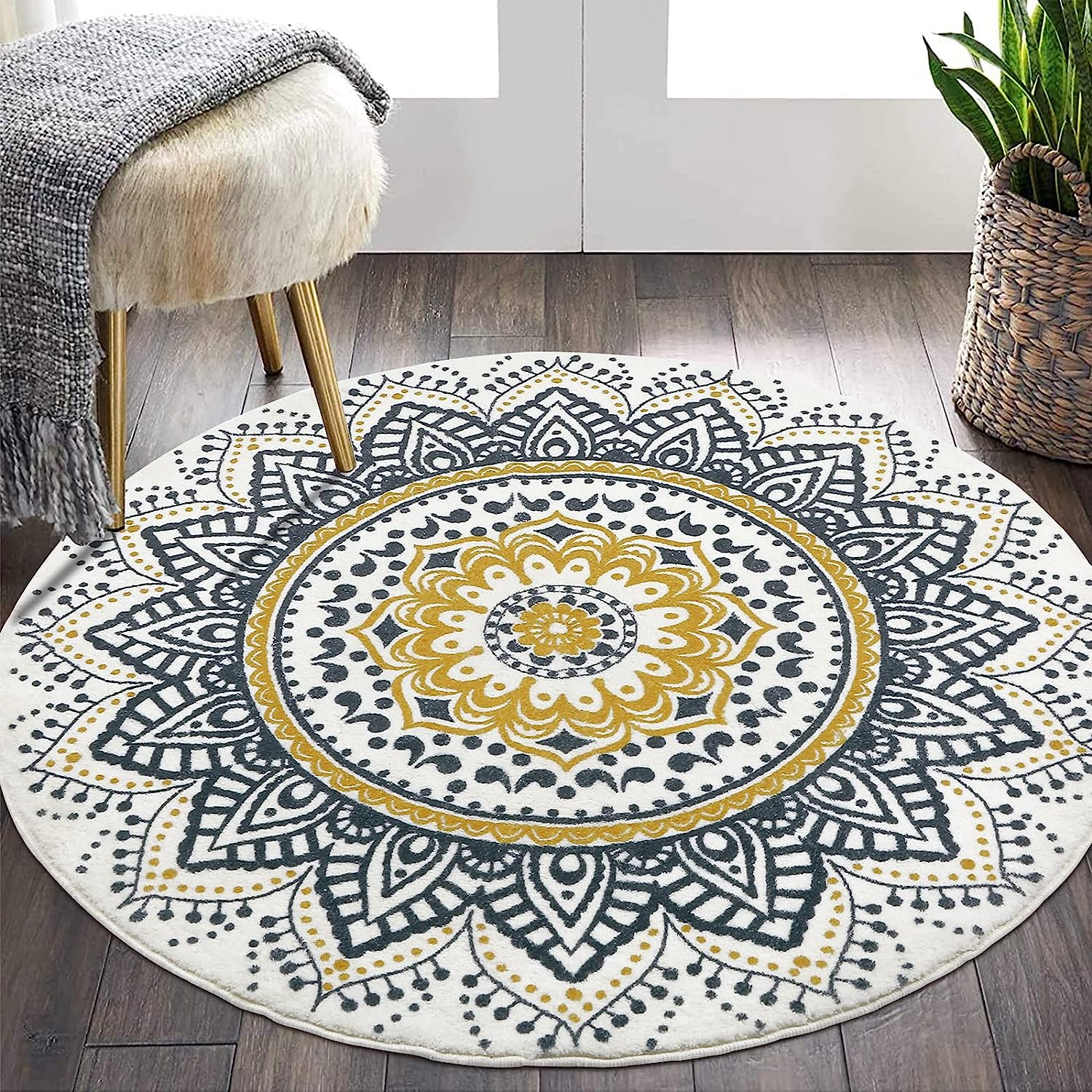 Килим Pauwer, 120 x 120 x 1.5 см, Кръгъл, Микрофибър, Защита против плъзгане, Абстракт