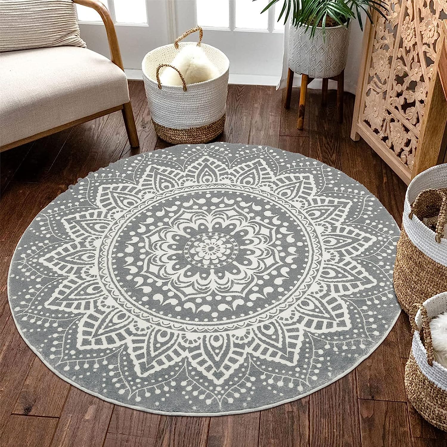 Килим Pauwer, 160 x 160 x 1.5 см, Кръгъл, Микрофибър, Защита против плъзгане, Абстракт