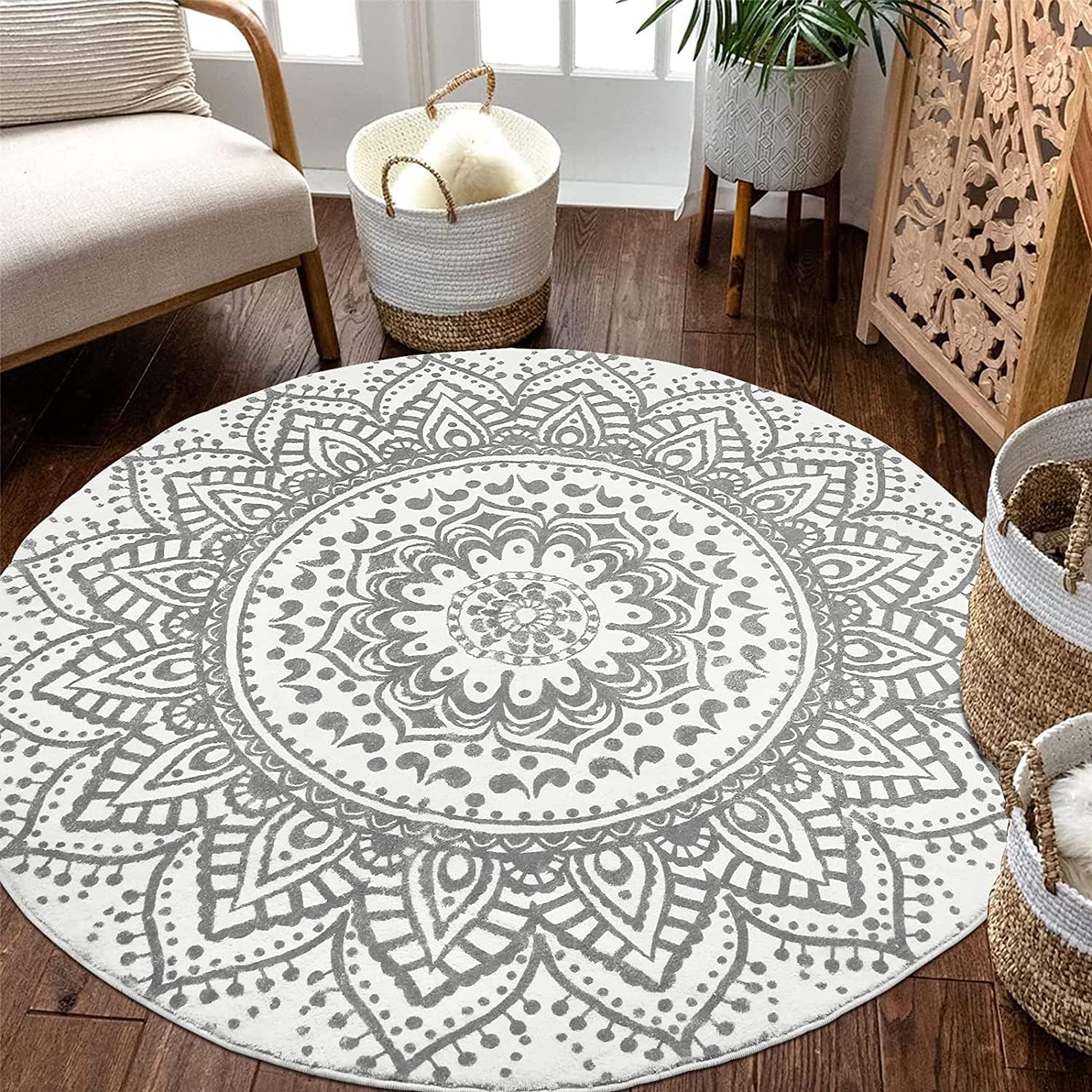 Килим Pauwer, 160 x 160 x 1.5 см, Кръгъл, Микрофибър, Защита против плъзгане, Абстракт