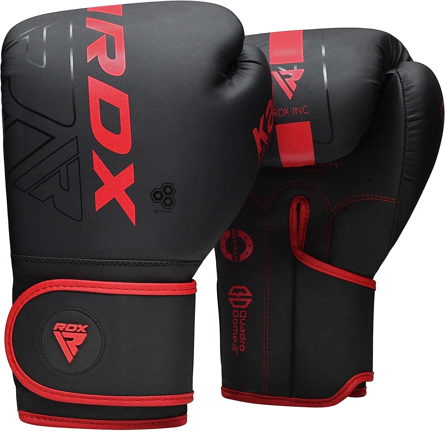 Ръкавици за бокс RDX, 12 oz, Подходящи за тренировка, Пълно затваряне Wraparound, Maya hide ConvEX кожа, Черни с червено