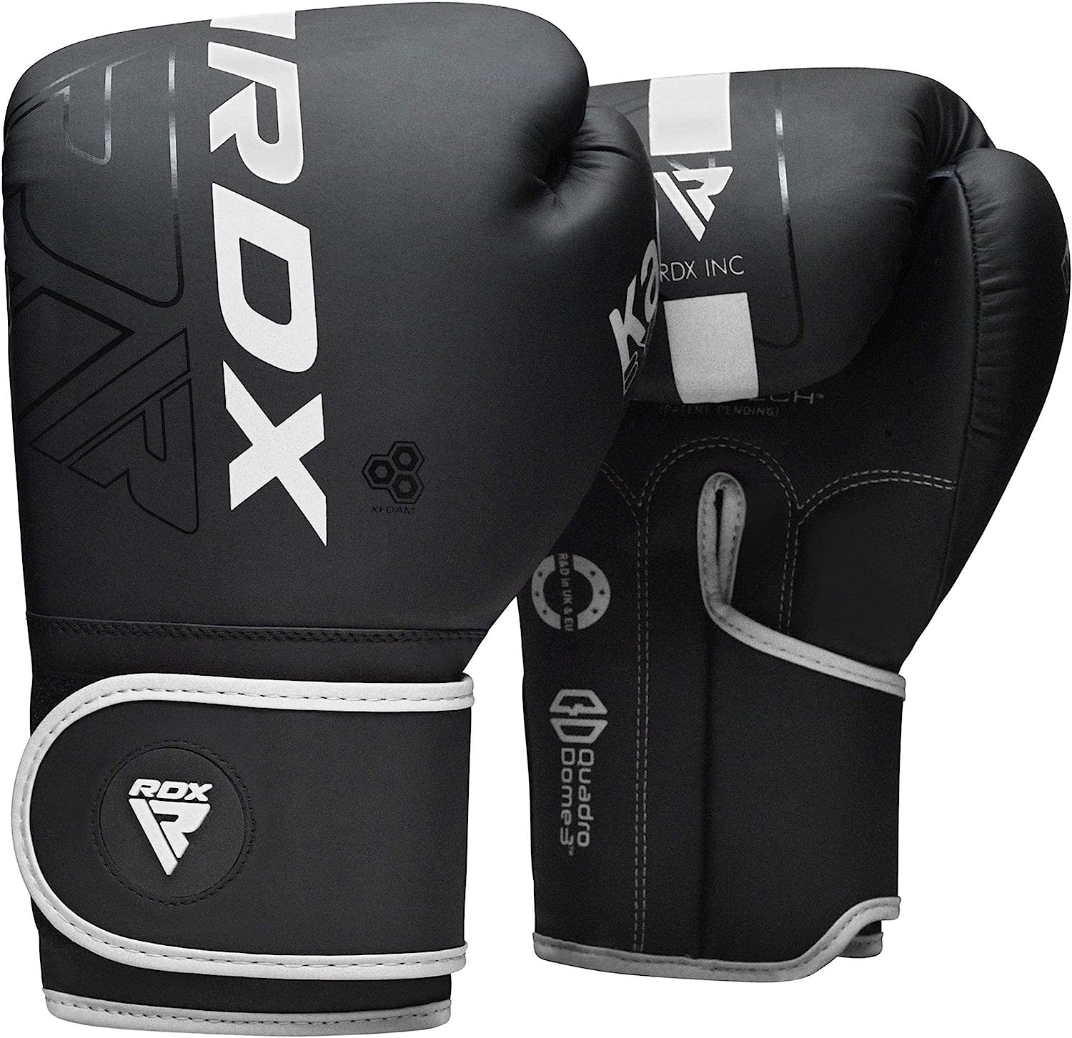 Ръкавици за бокс RDX, 16 oz, Подходящи за спаринг, Пълно затваряне Wraparound, Maya hide ConvEX кожа, Черни с бяло