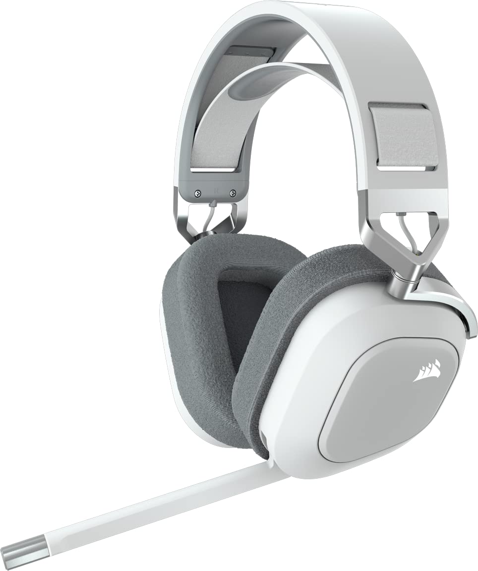 Безжични геймърски слушалки Corsair HS80, Микрофон, Dolby Audio 7.1 съраунд звук, RGB подсветка, Бели