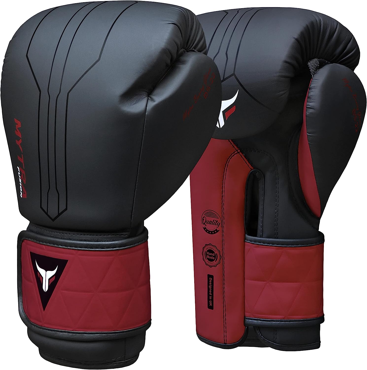 Ръкавици за бокс Mytra Fusion, 16 oz, Висококачествена изработка, Издръжливи и устойчиви, Подарък бинтове, Черни