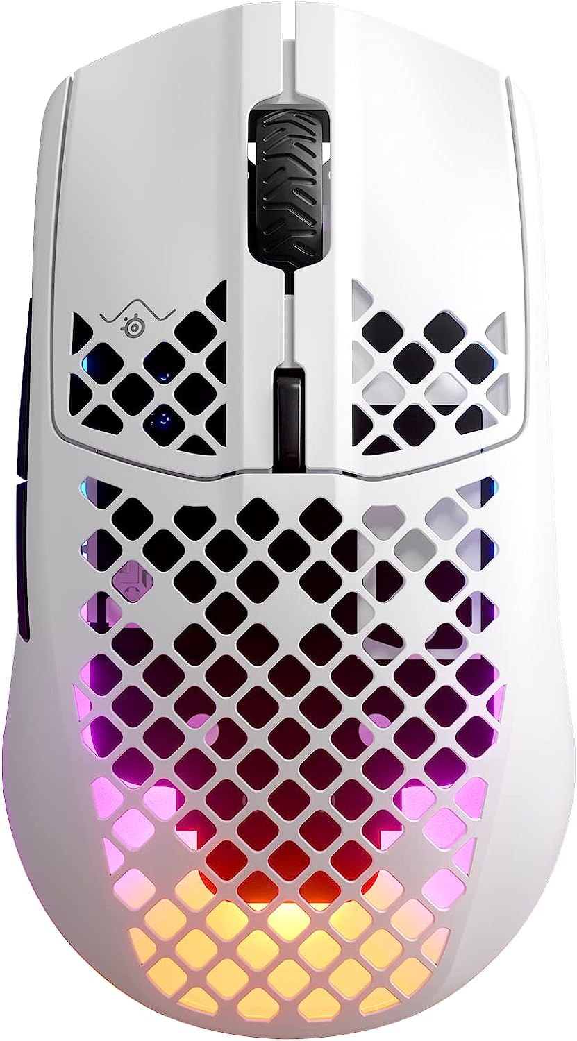 Безжична геймърска мишка SteelSeries Aerox 3, 18000 DPI, Оптична, 6 бутона, RGB подсветка, IP54 защита, Бяла