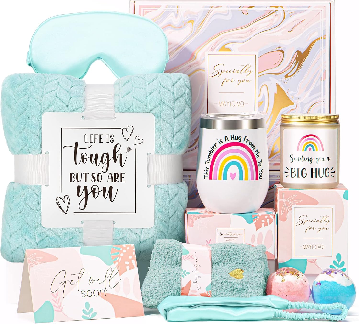 Подаръчен комплект за жена, за празник, рожден ден или юбилей. Козметичен комплект в нюанс Мента. Одеало, чаша, маска за...