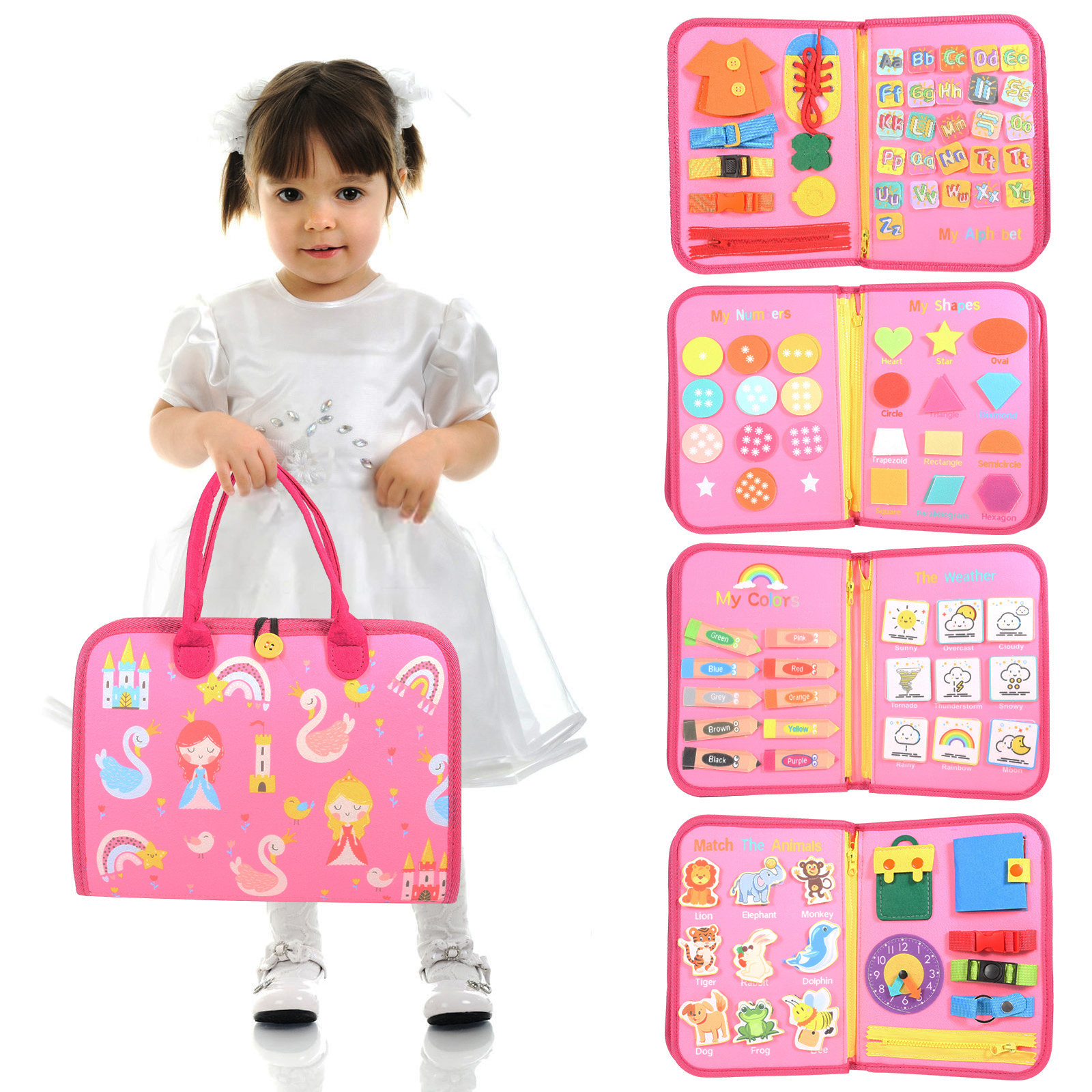 Бизиборд, Интерактивна книжка Монтесори, Занимателна игра, Дъска за учене, Развитие на фина моторика, Подарък за дете, М...