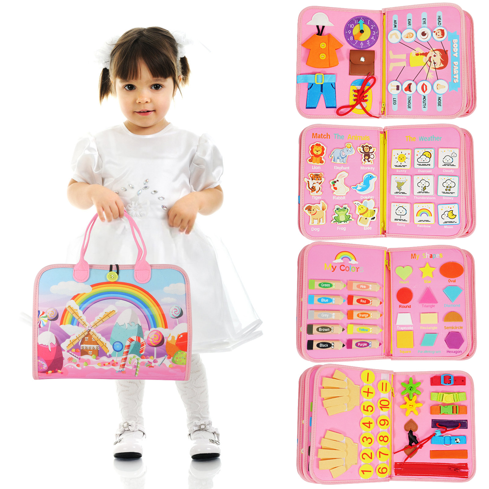 Бизиборд, Интерактивна книжка Монтесори, Занимателна игра, Дъска за учене, Развитие на фина моторика, Подарък за дете, М...