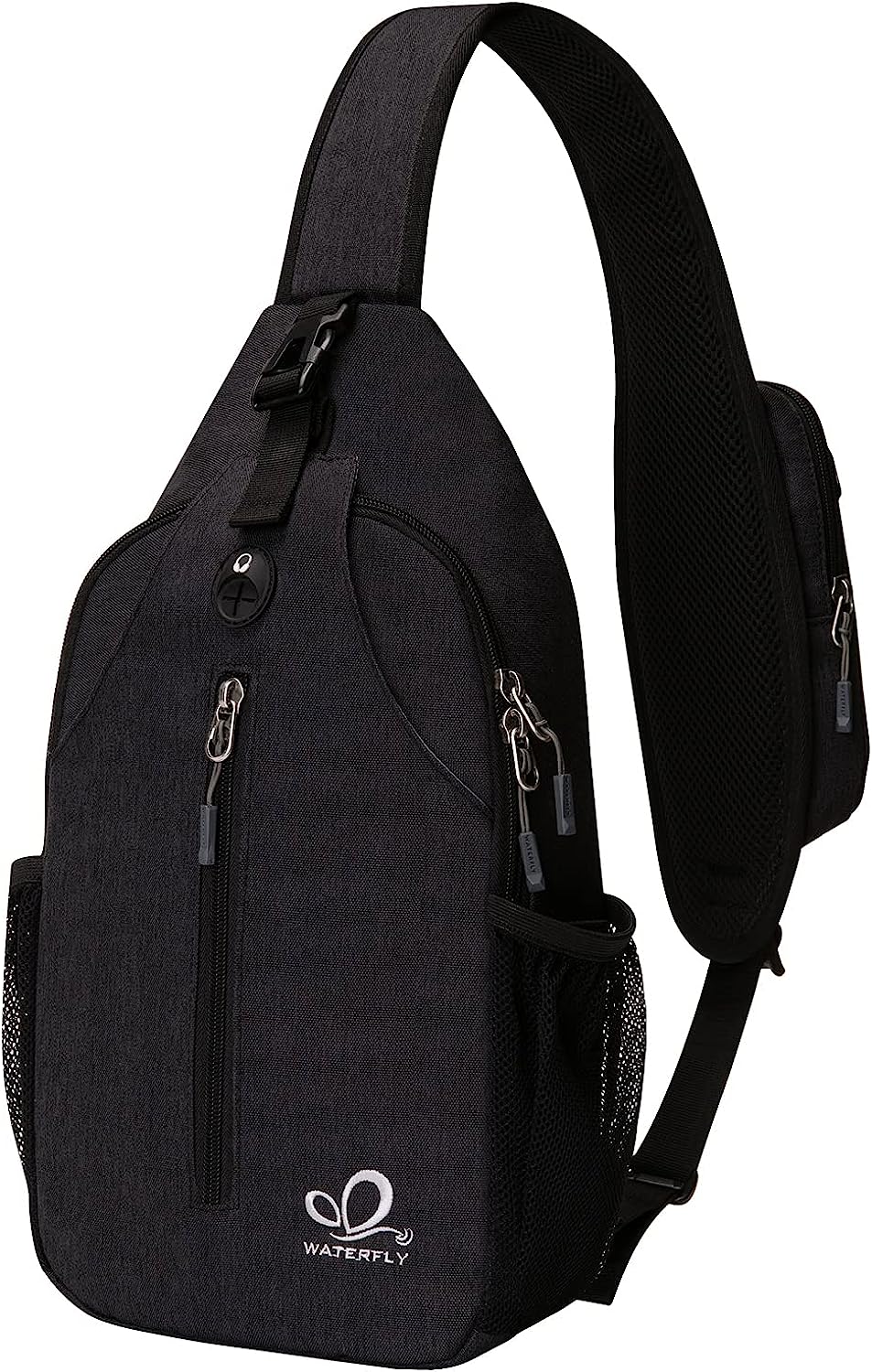Мъжка чанта за рамо Waterfly, 18 x 9 x 38 см, С джоб на презрамката, Регулируема презрамка, Издръжлива материя, Черна