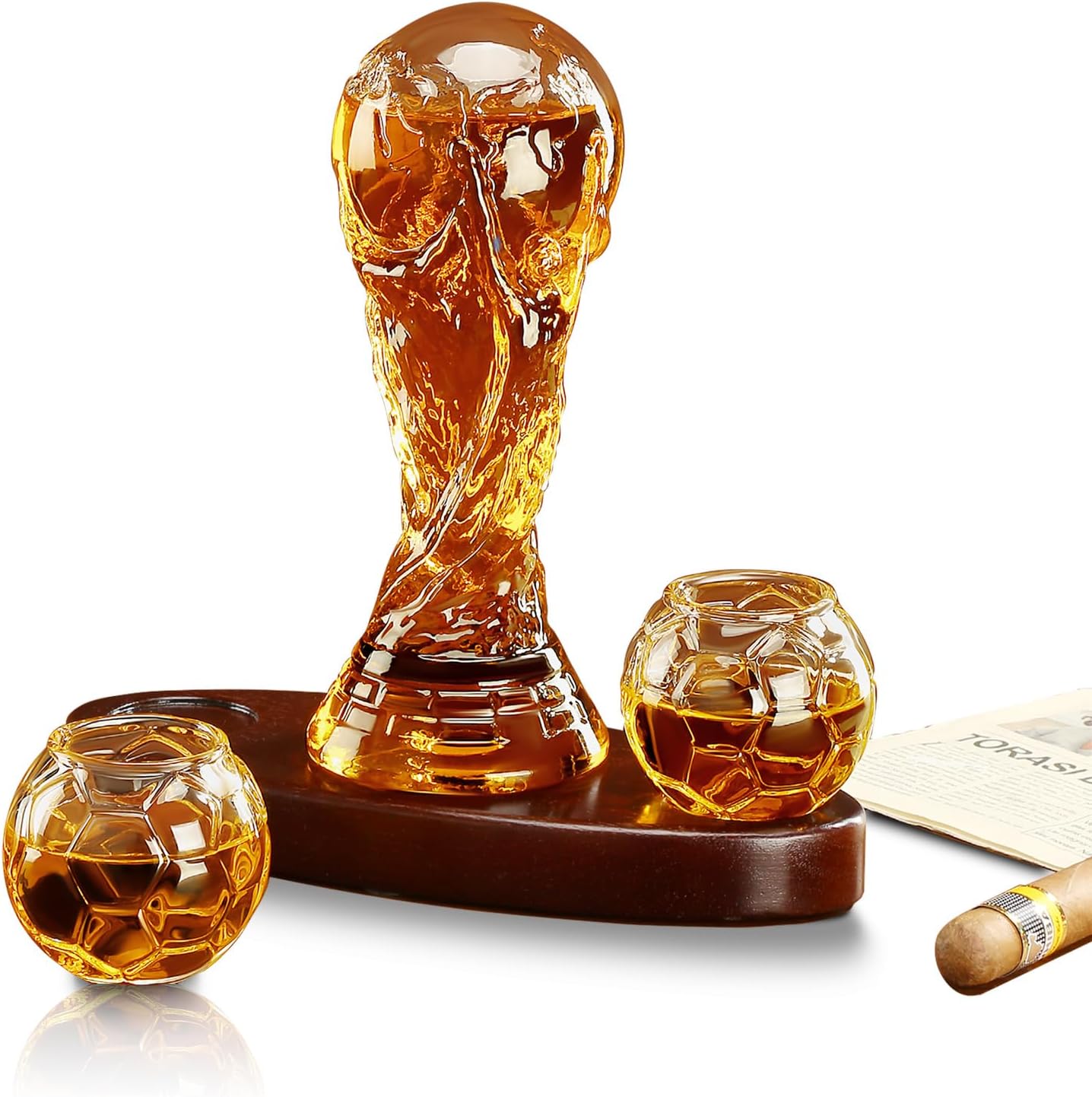 Комплект за уиски, стъклена бутилка Световна купа по футбол 750мл, 2бр чаши x 200мл, диспенсър за алкохол, корпоративен ...