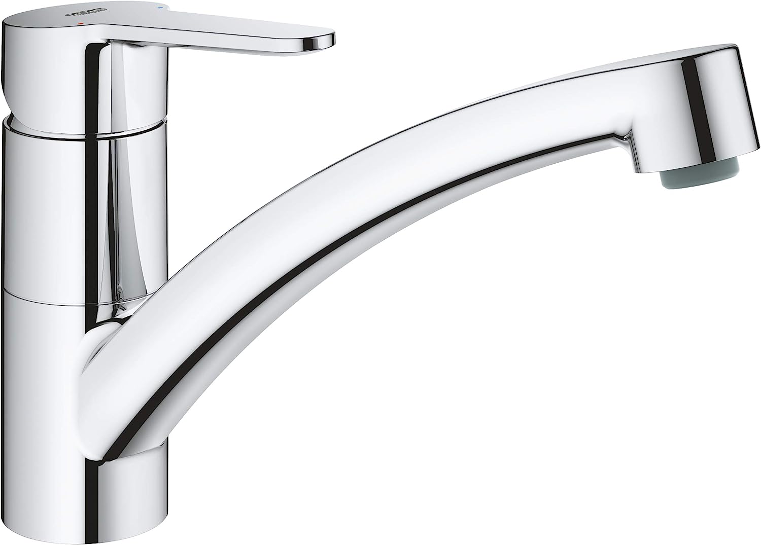 Кухненски смесител Grohe BauEco, 140° въртене, 35мм монтажен отвор, 17.4 см височина, Сребрист