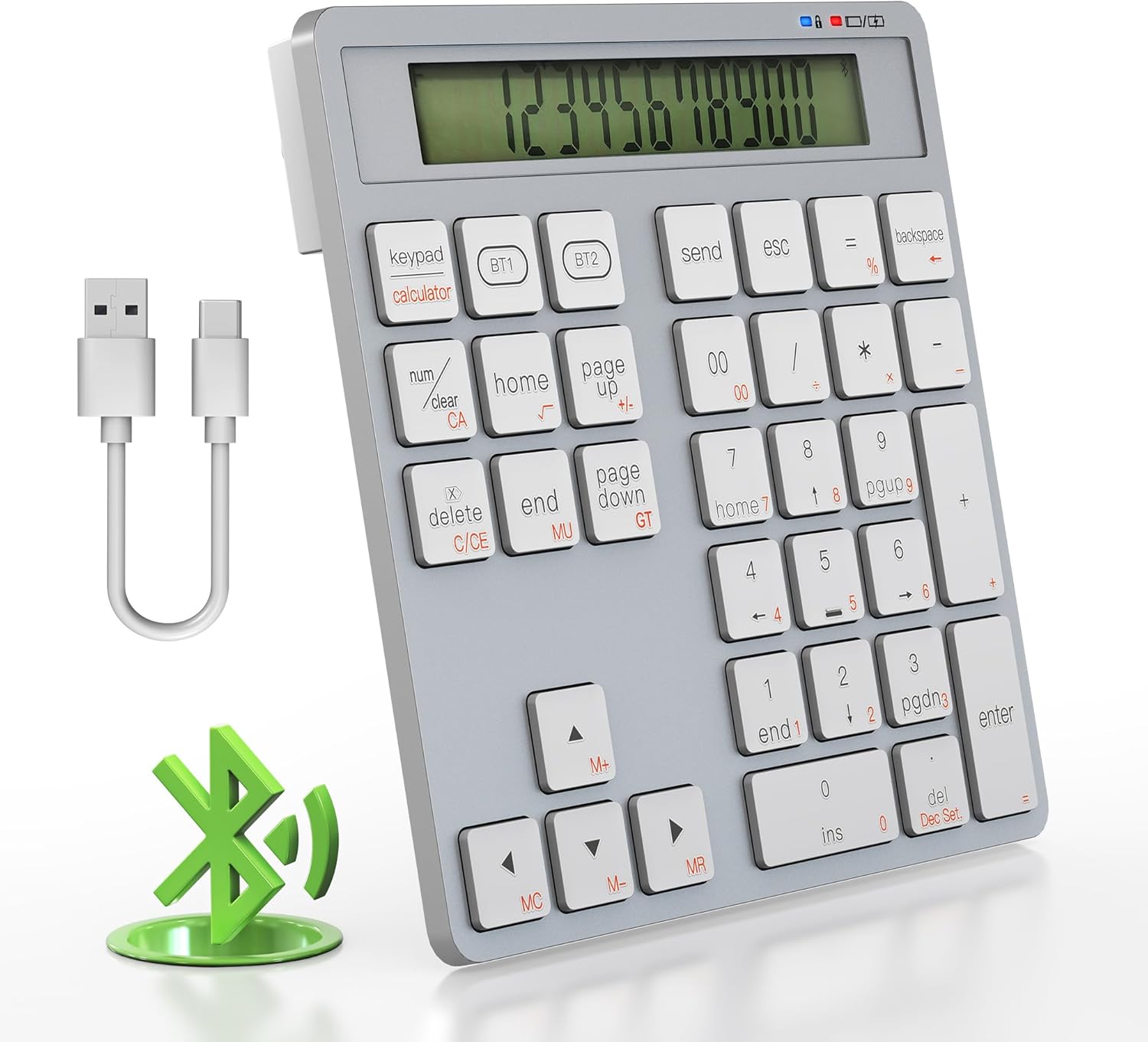 2-в-1 цифрова клавиатура Bluetooth 34 клавиша с калкулатор за компютър/лаптоп/мобилен телефон/iPad/USB C цифрова клавиат...