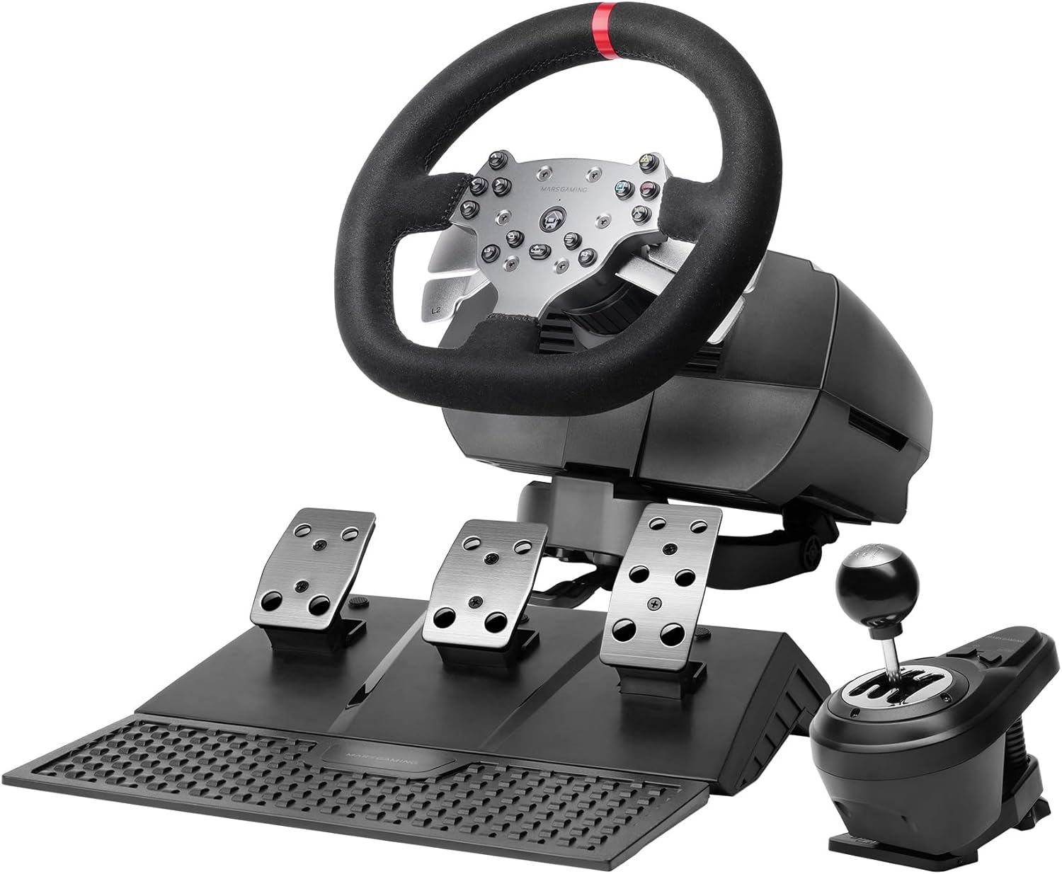 Волан Mars Gaming MWH-RSX SimRacing с обратна връзка по сила и двоен мотор, комплект от 3 педала с прогресивно съпротивл...
