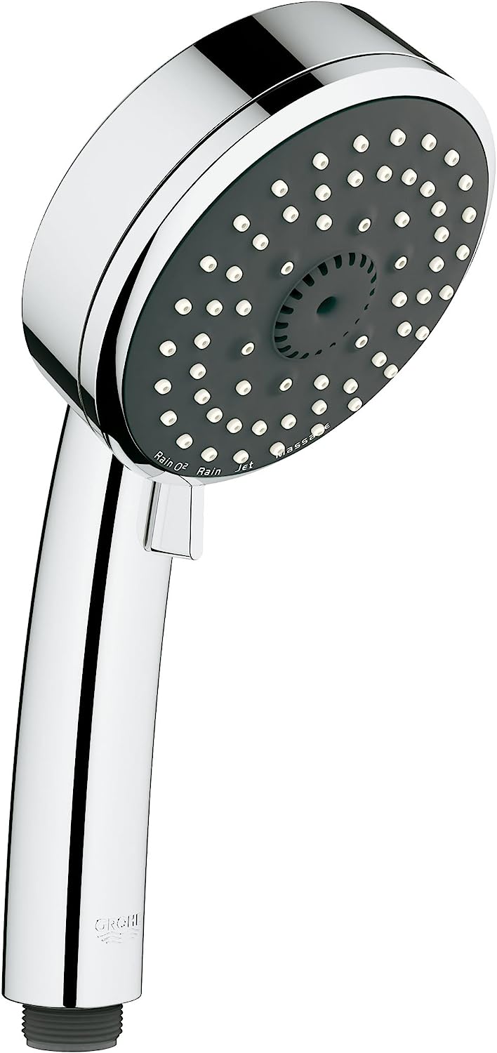 Душ слушалка Grohe Vitalio Comfort 100, Кръгла, 100мм диаметър, Четири вида струи, Водоспестяваща, Сребриста