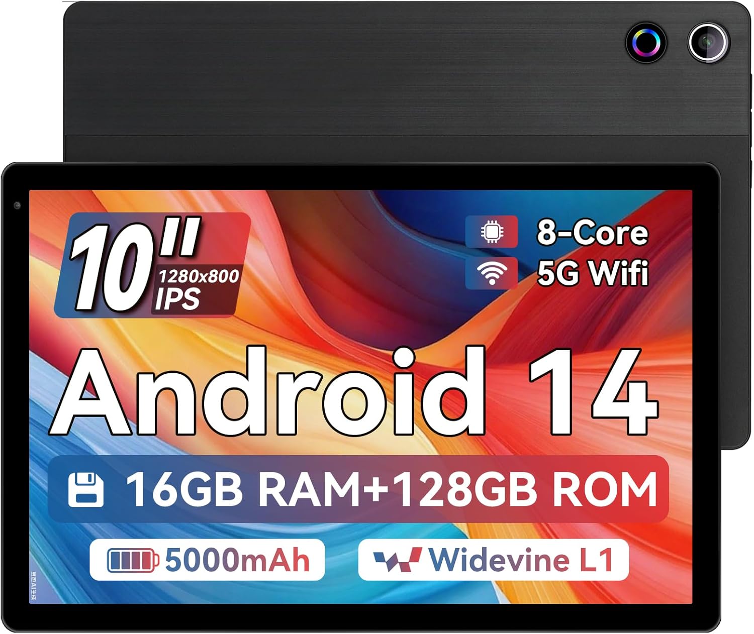 Таблет Ainmel 10 инча (2025), Android 14 таблет 10.36 инча осемядрен, 1280x800 IPS, 16GB RAM 128GB ROM 1TB TF, 5G WiFi 6...