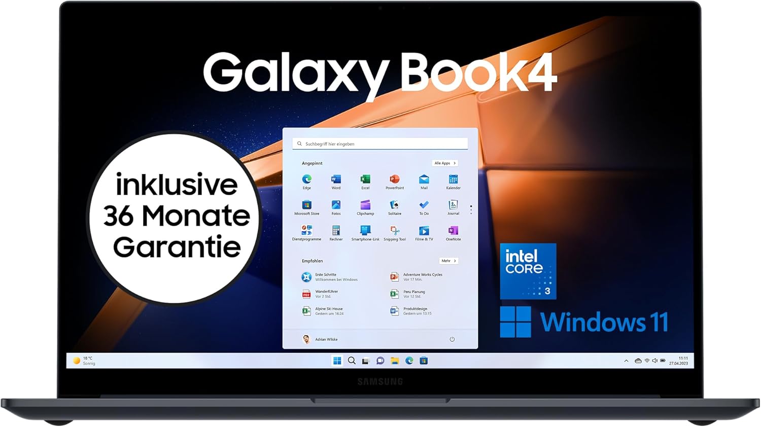 Samsung Galaxy Book4 Ноутбук, 15.6-инчов дисплей, процесор Intel Core i3, 8 GB RAM, лаптоп с 256 GB памет, сив, 3-годишн...
