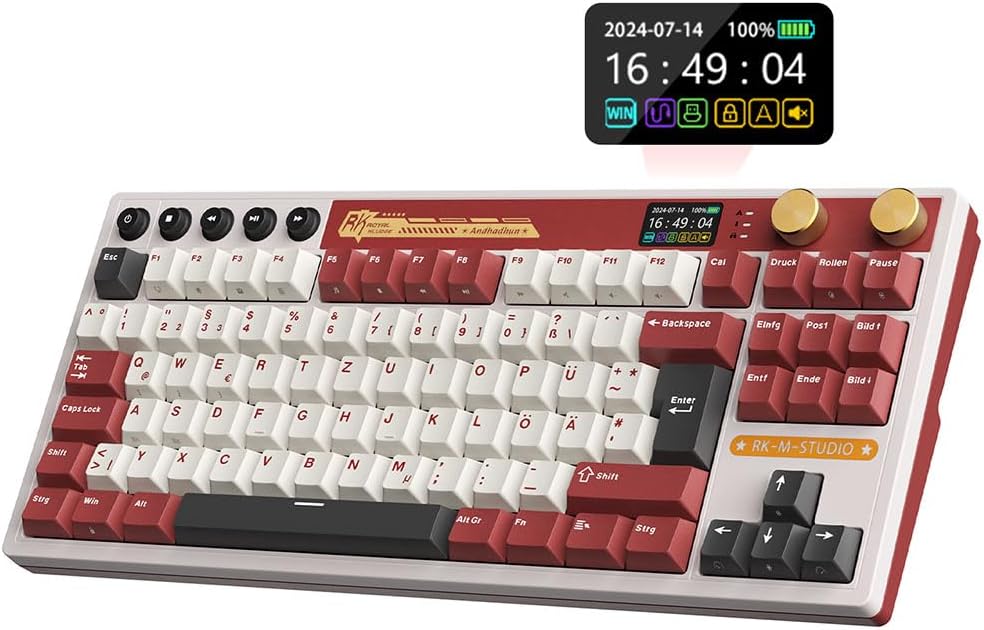 RK ROYAL KLUDGE M87 Безжична механична клавиатура с дисплей и двоен бутон, Gasket 75% Gasket, TKL, QWERTZ Bluetooth/2.4G...
